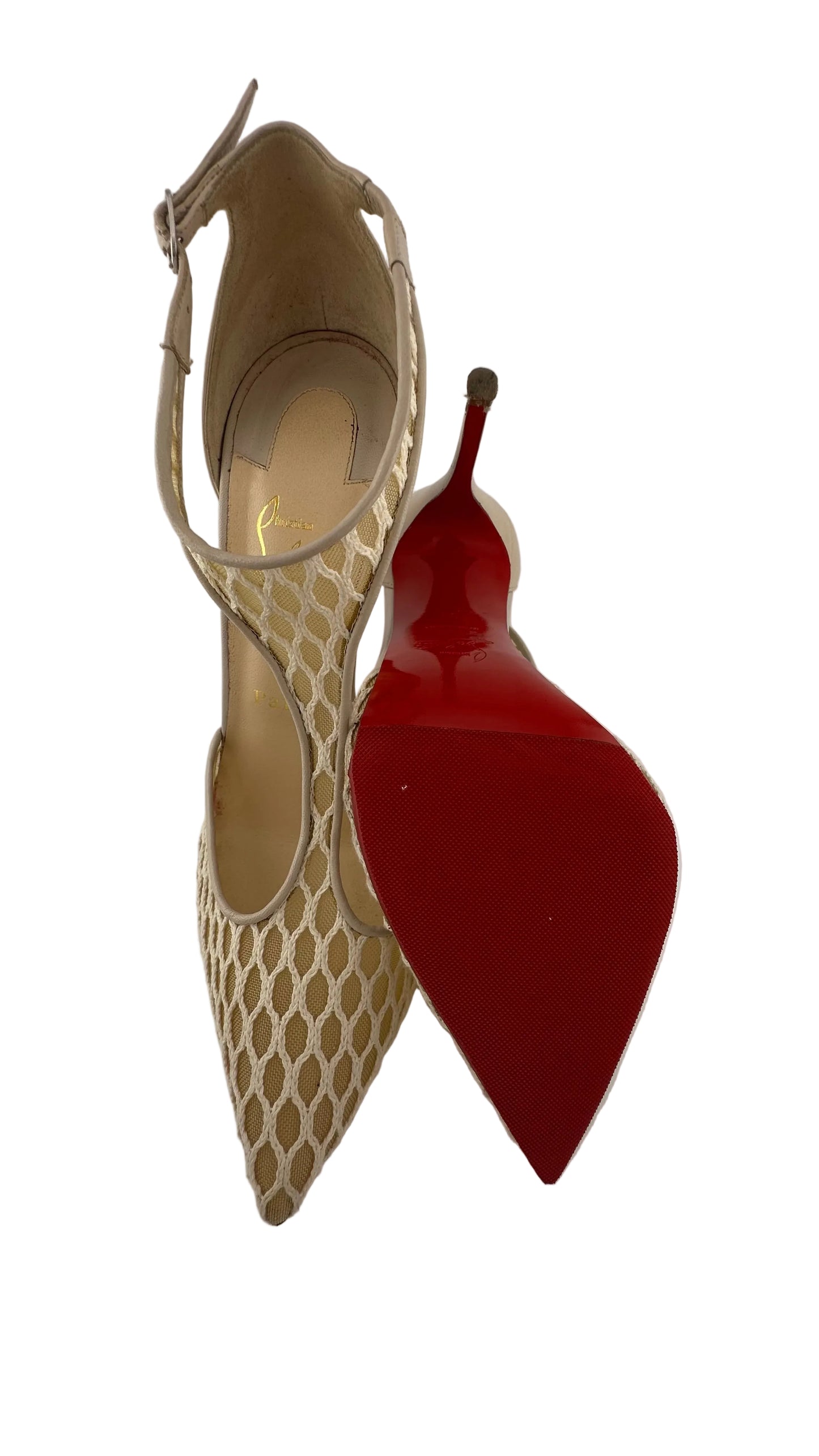 Christian Louboutin - Salonu Beige Embroidered Mesh and Leather Heels - 39