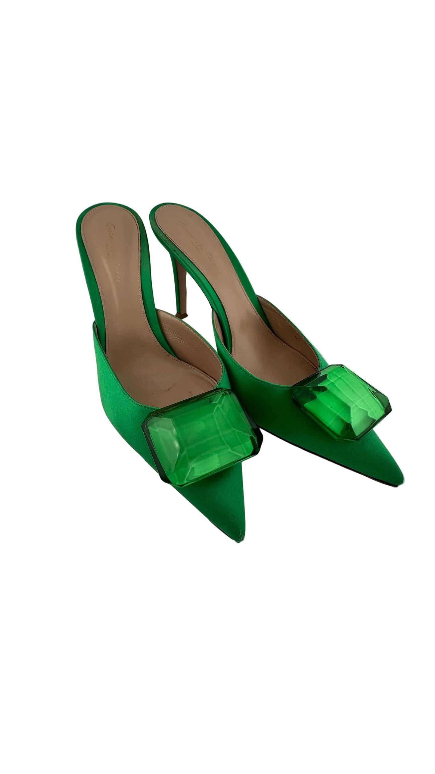 Gianvito Rossi - Jaipur Green Emerald Embellished Satin Mule - 40