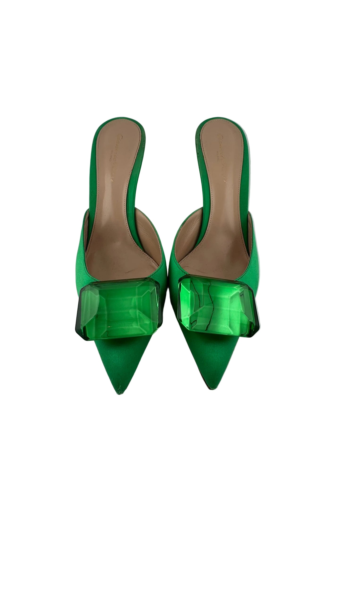 Gianvito Rossi - Jaipur Green Emerald Embellished Satin Mule - 40