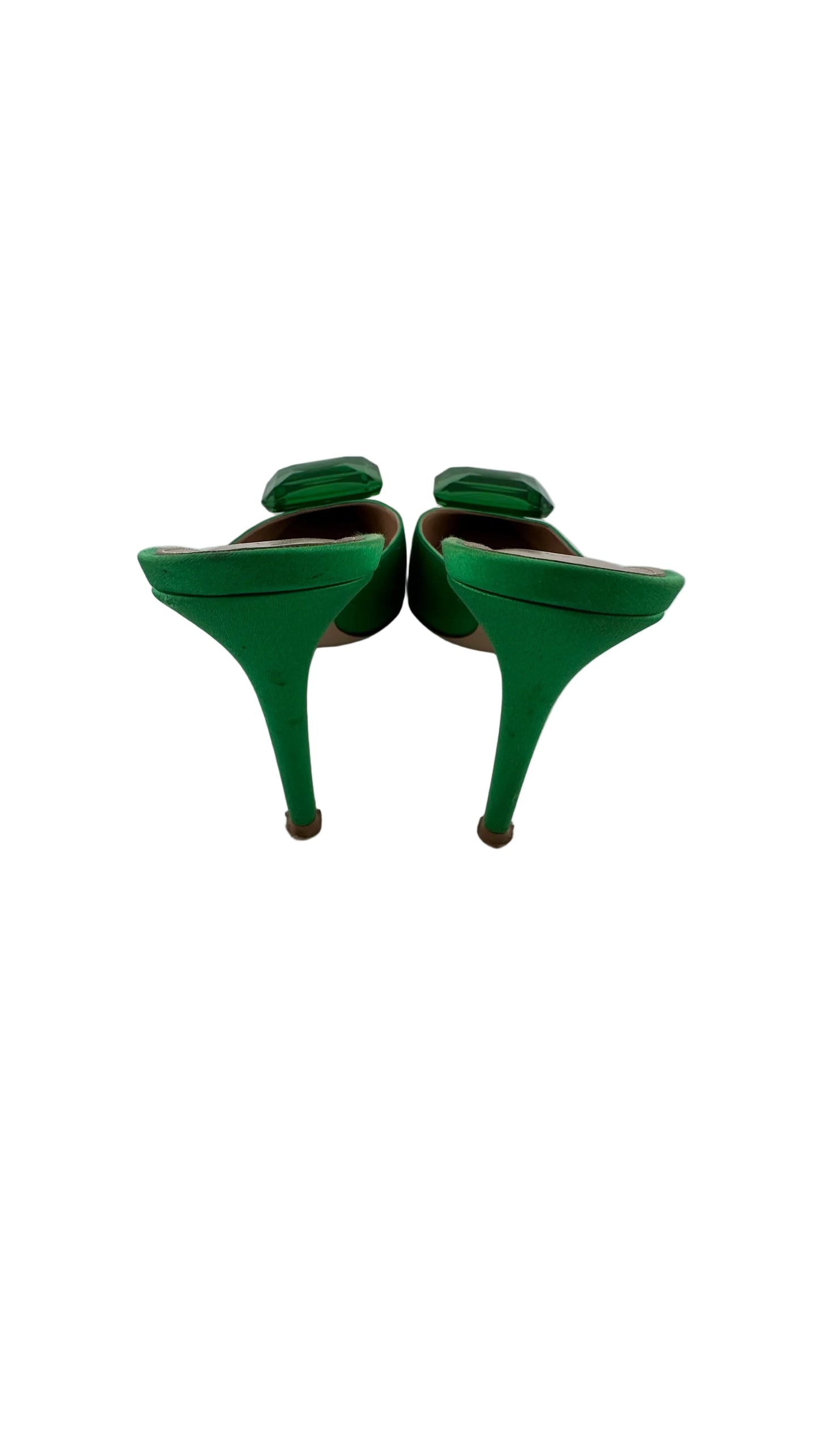 Gianvito Rossi - Jaipur Green Emerald Embellished Satin Mule - 40