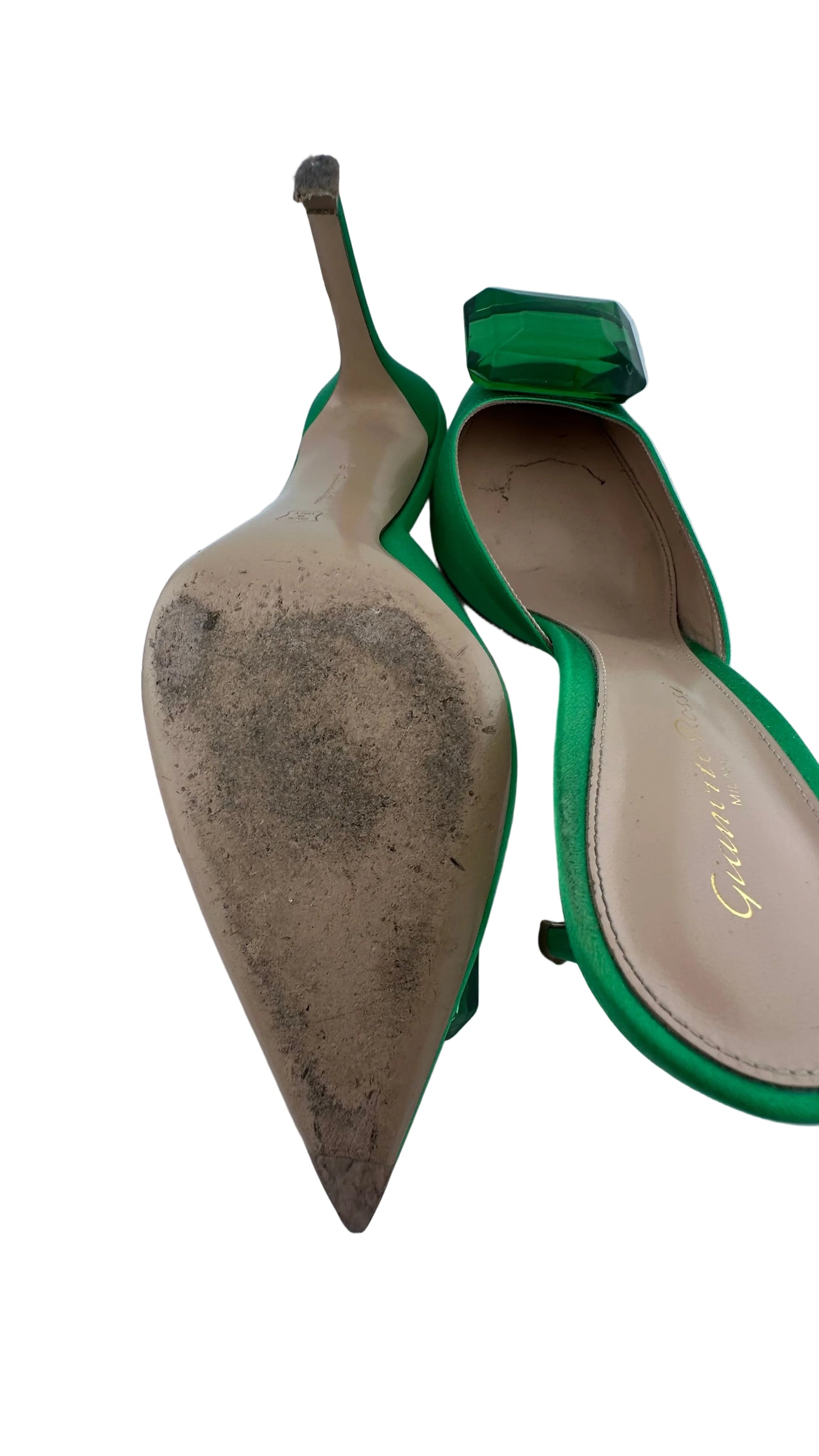 Gianvito Rossi - Jaipur Green Emerald Embellished Satin Mule - 40