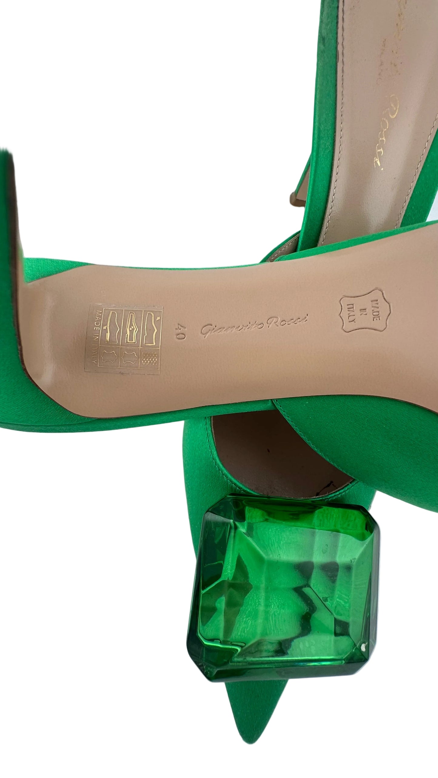 Gianvito Rossi - Jaipur Green Emerald Embellished Satin Mule - 40