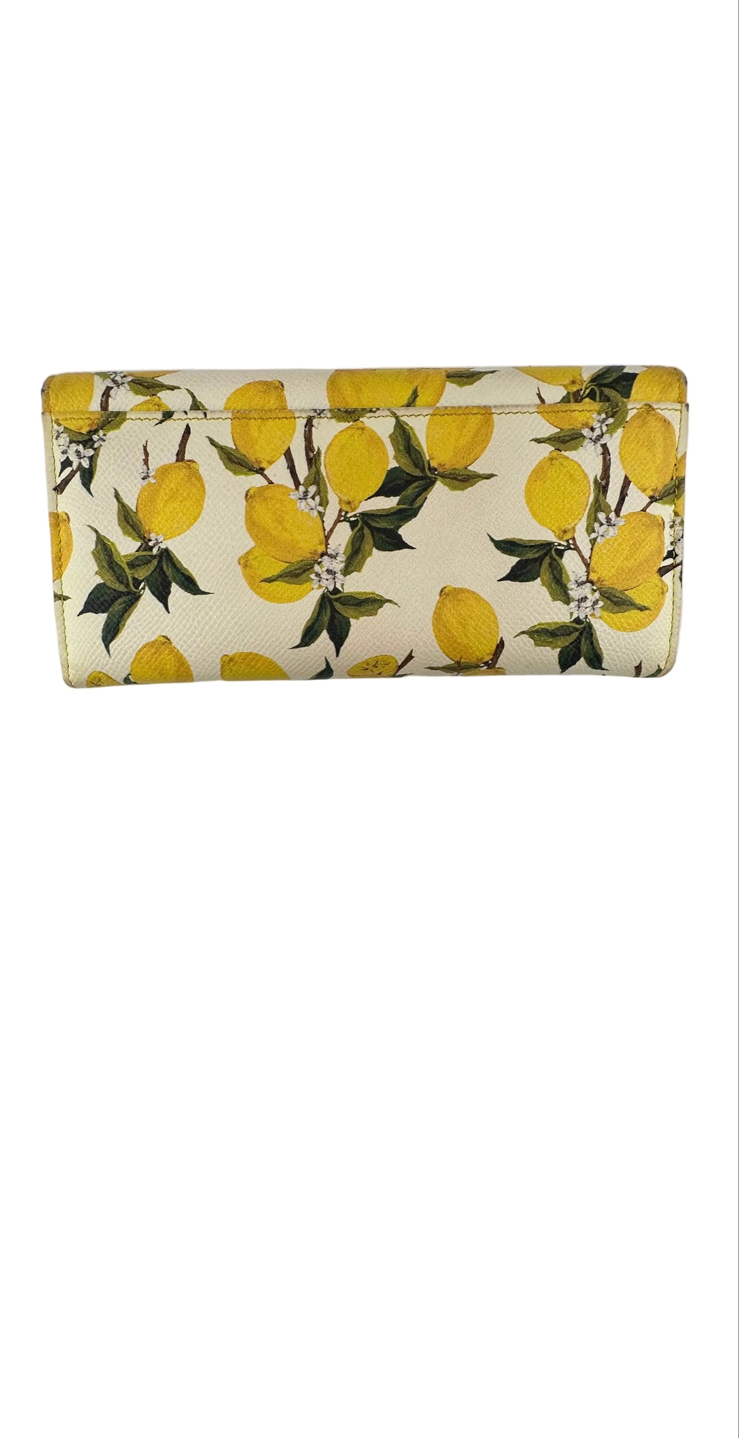 DOLCE & GABBANA - White Yellow Lemon Print Leather Flap Continental Wallet