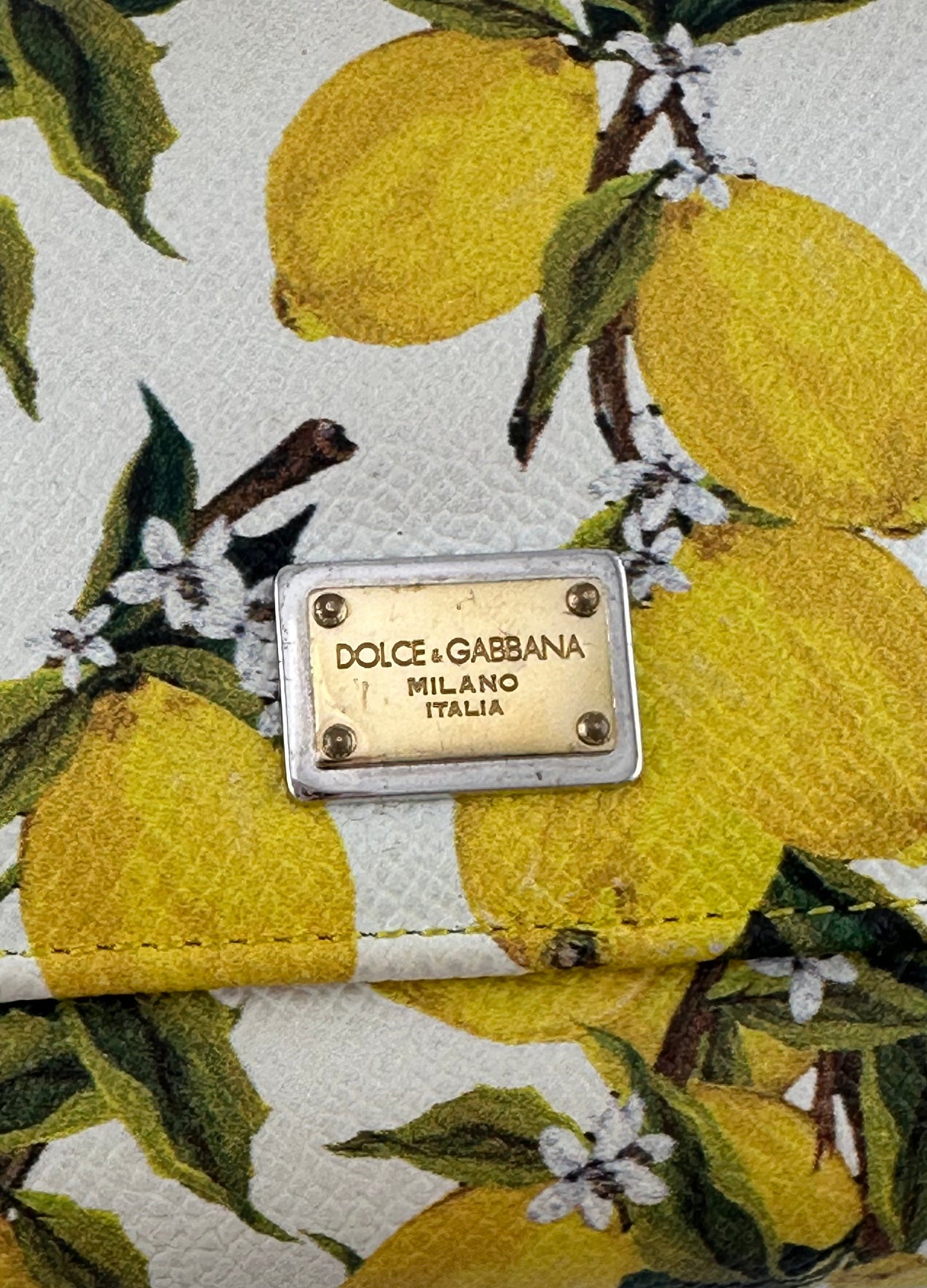 DOLCE & GABBANA - White Yellow Lemon Print Leather Flap Continental Wallet