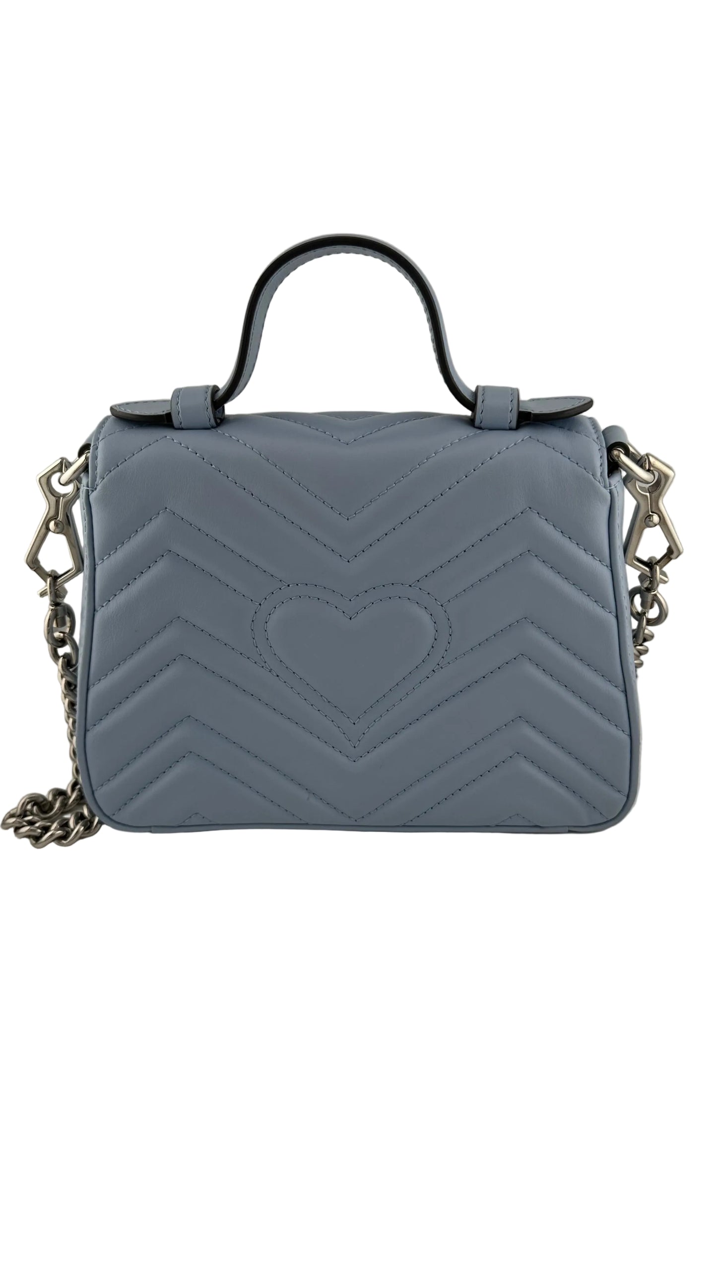 Gucci - Blue Matelasse Leather Mini GG Marmont Top Handle Bag