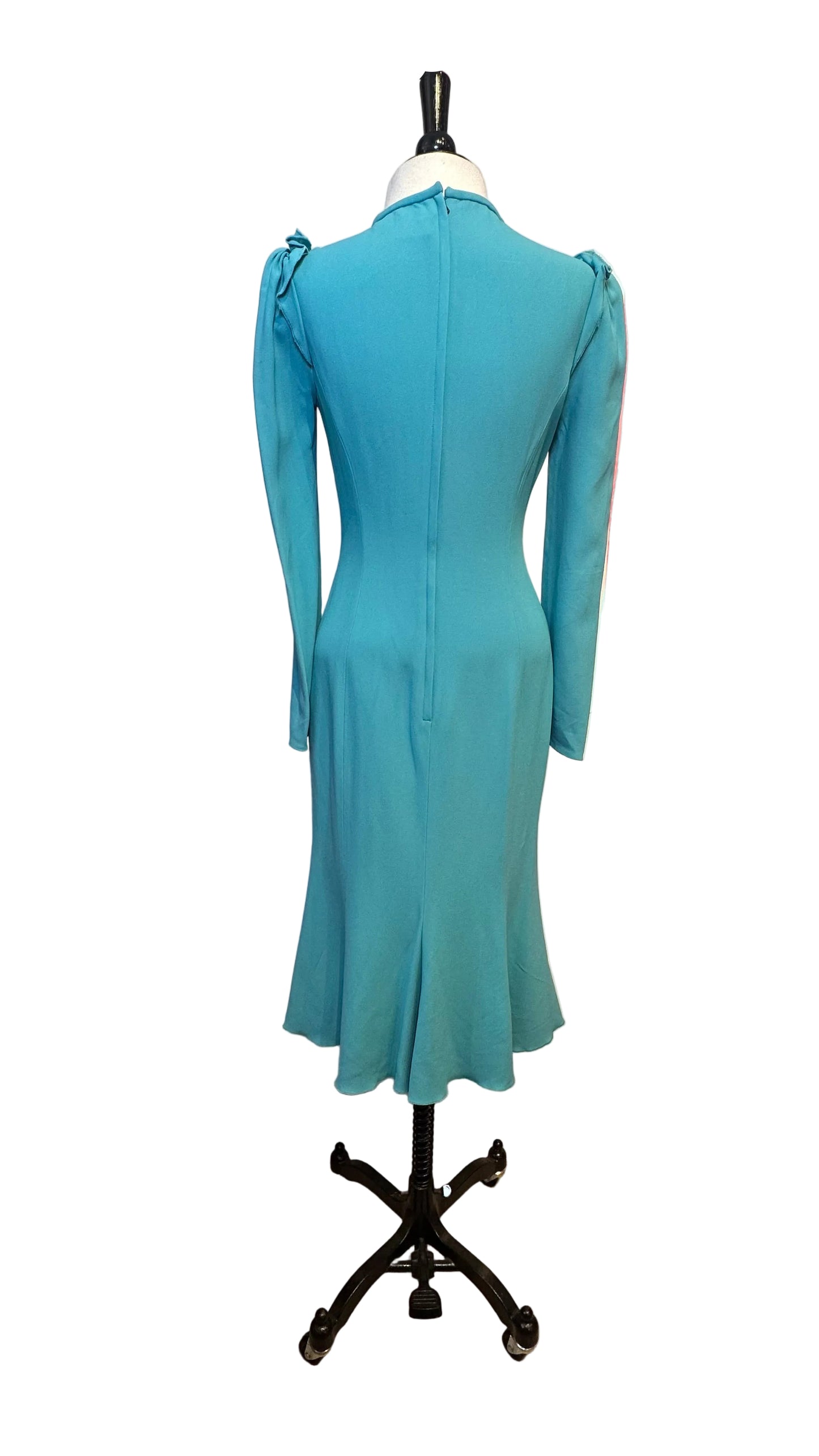 DOLCE & GABBANA - Tiffany Blue Ruffle Long Sleeve Dress - 42