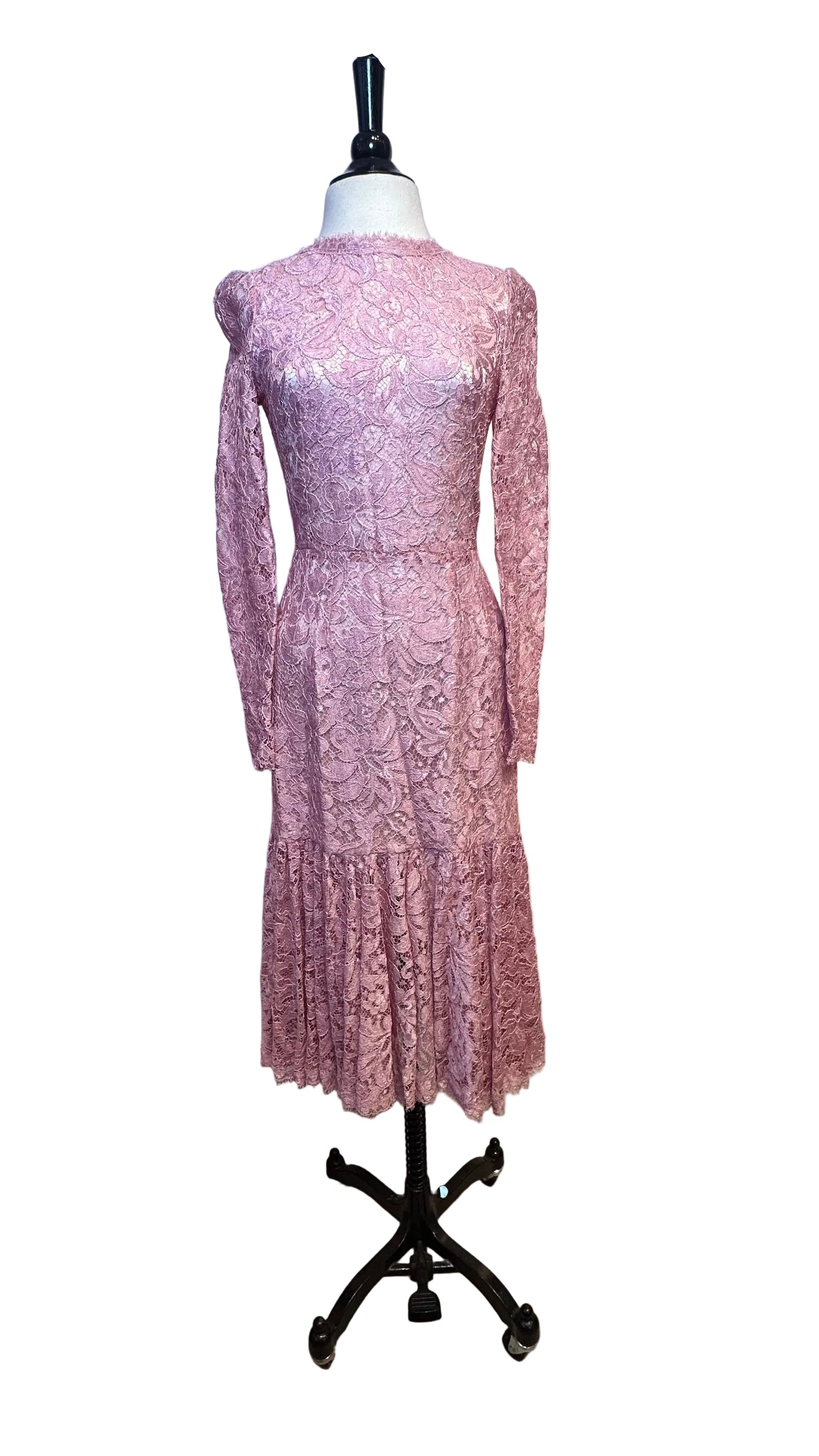 DOLCE & GABBANA - Pink Lace Flounce Midi Dress - 38