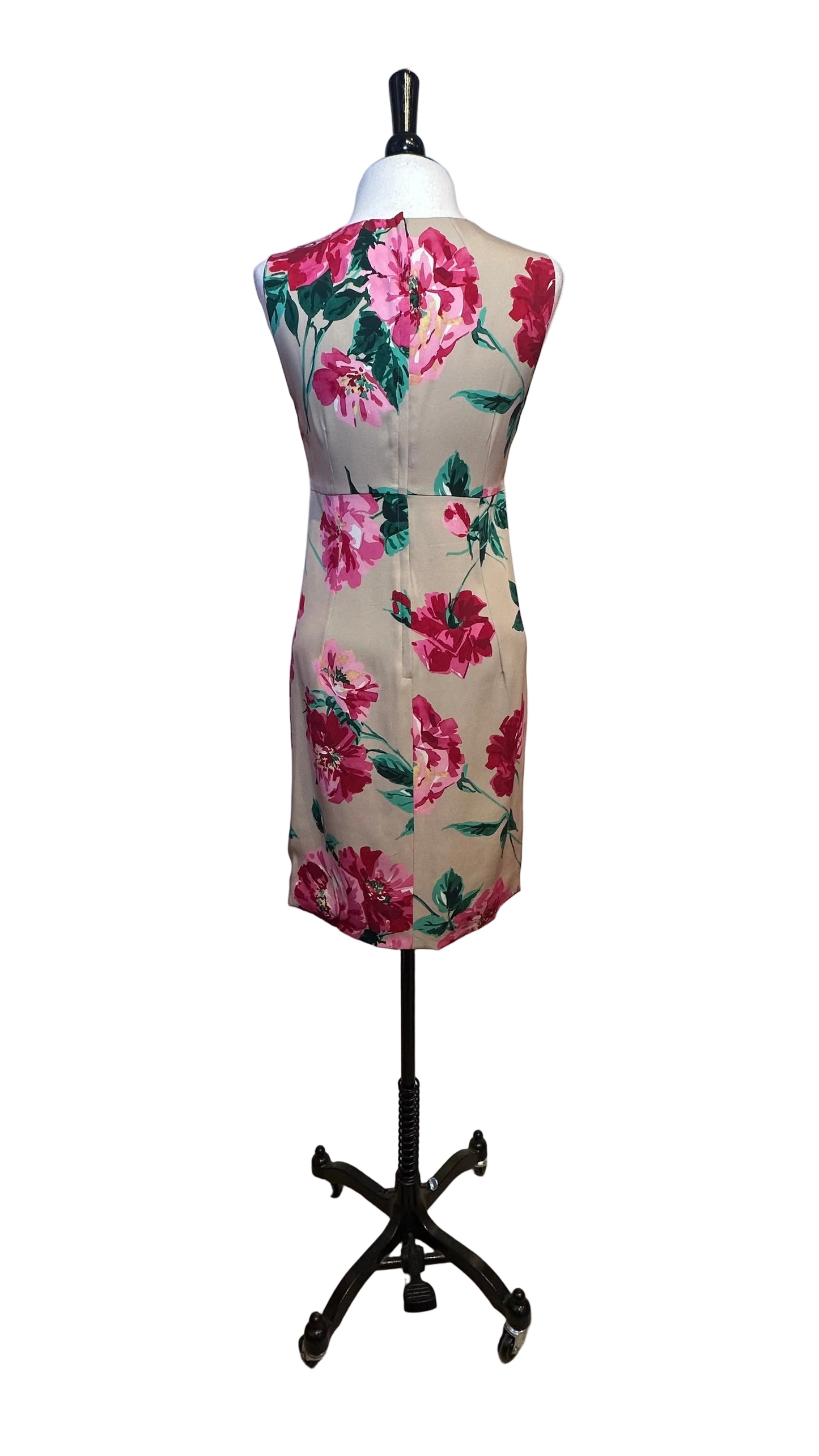 DOLCE & GABBANA - Beige Pink Floral Sleeveless Silk Sheath Dress - 40