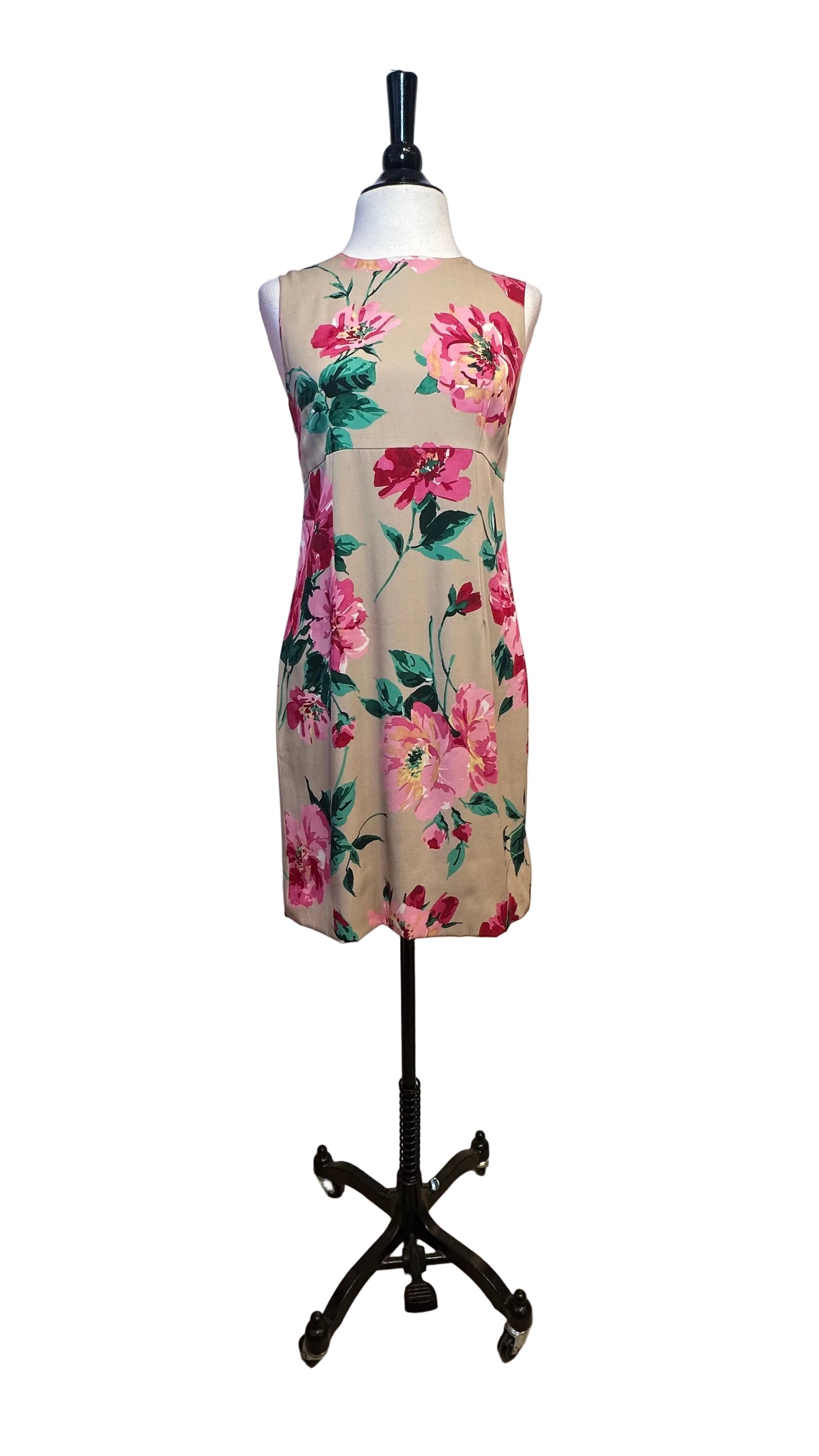 DOLCE & GABBANA - Beige Pink Floral Sleeveless Silk Sheath Dress - 40