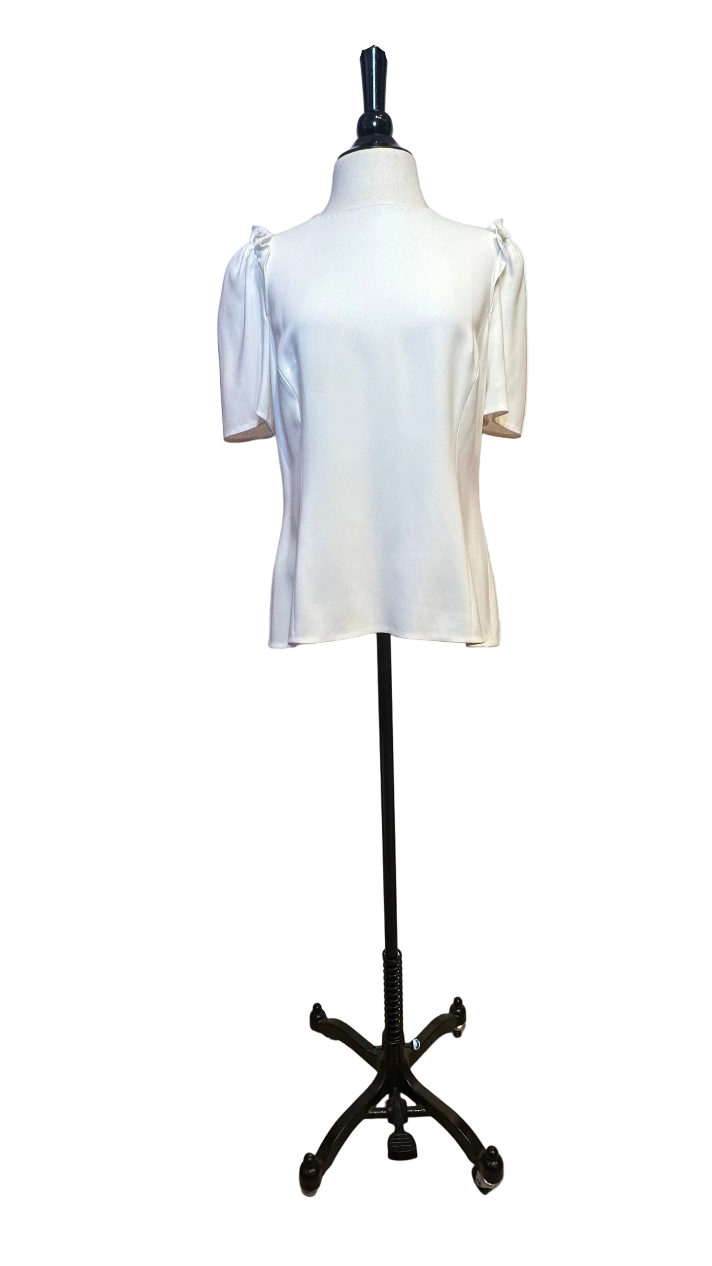DOLCE & GABBANA - White Ruffle Short Sleeve Back Zip Top - 46