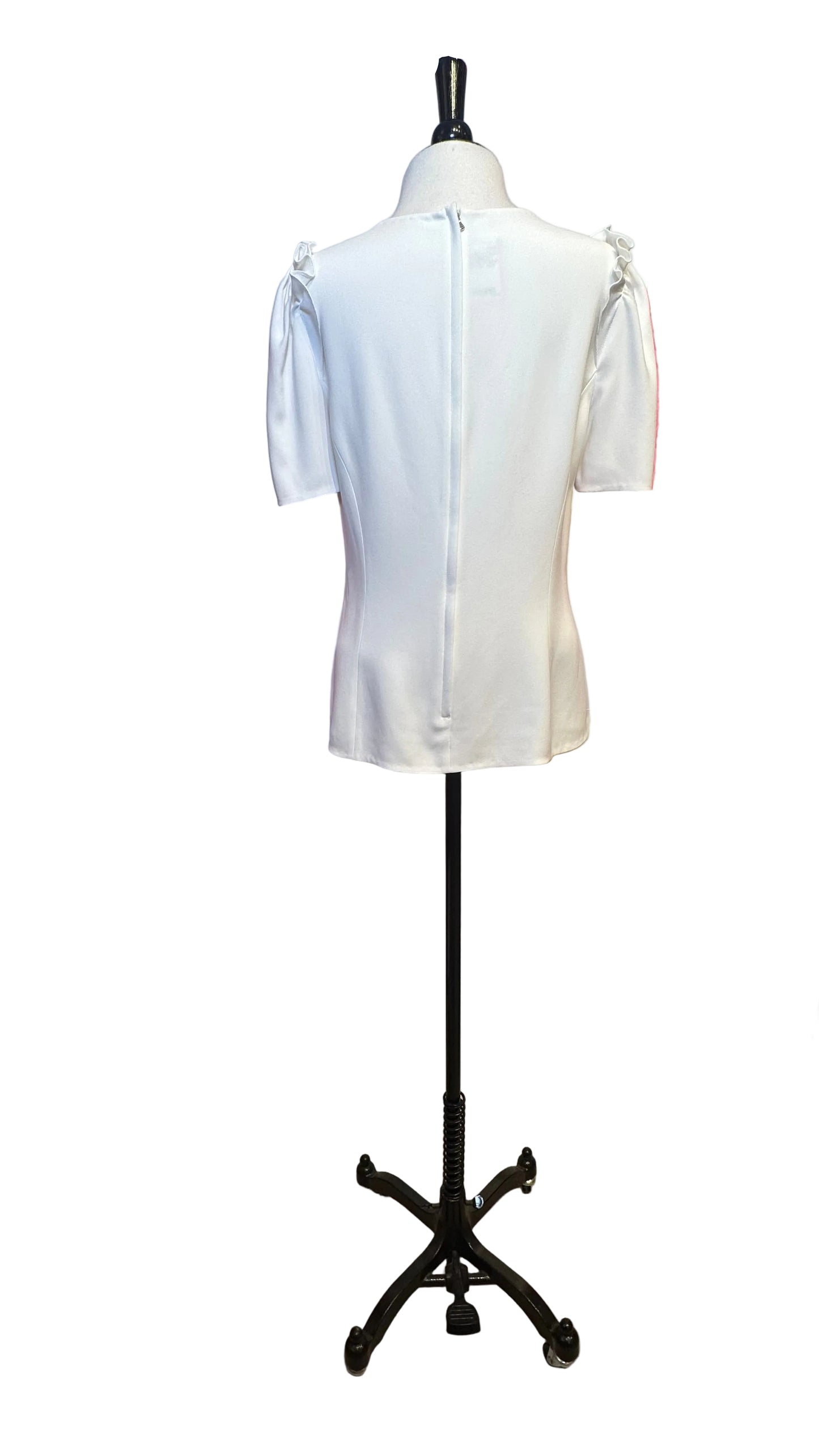 DOLCE & GABBANA - White Ruffle Short Sleeve Back Zip Top - 46