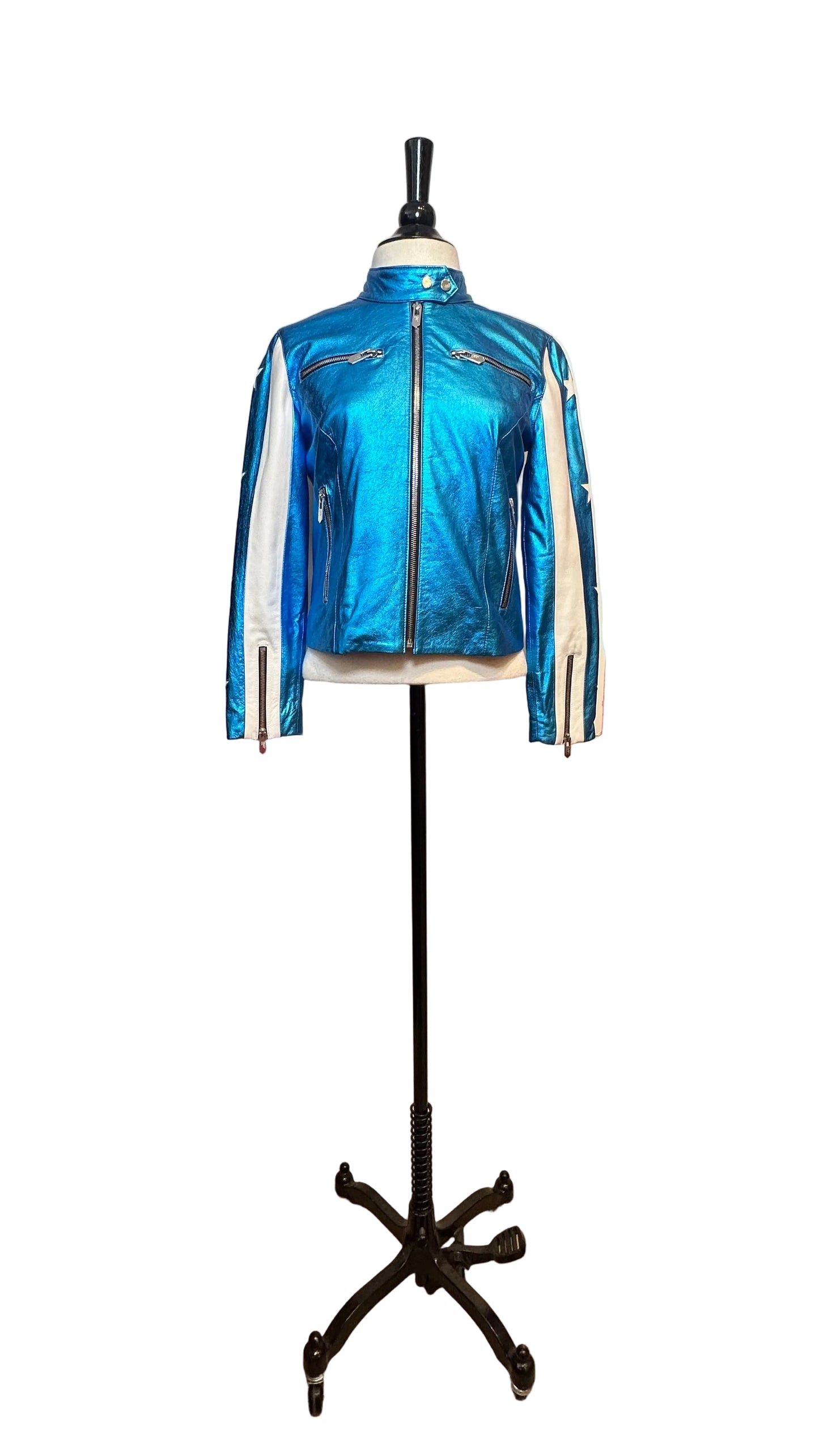 The Mighty Company - The Verona Racer Metallic Electric Blue Jacket - S