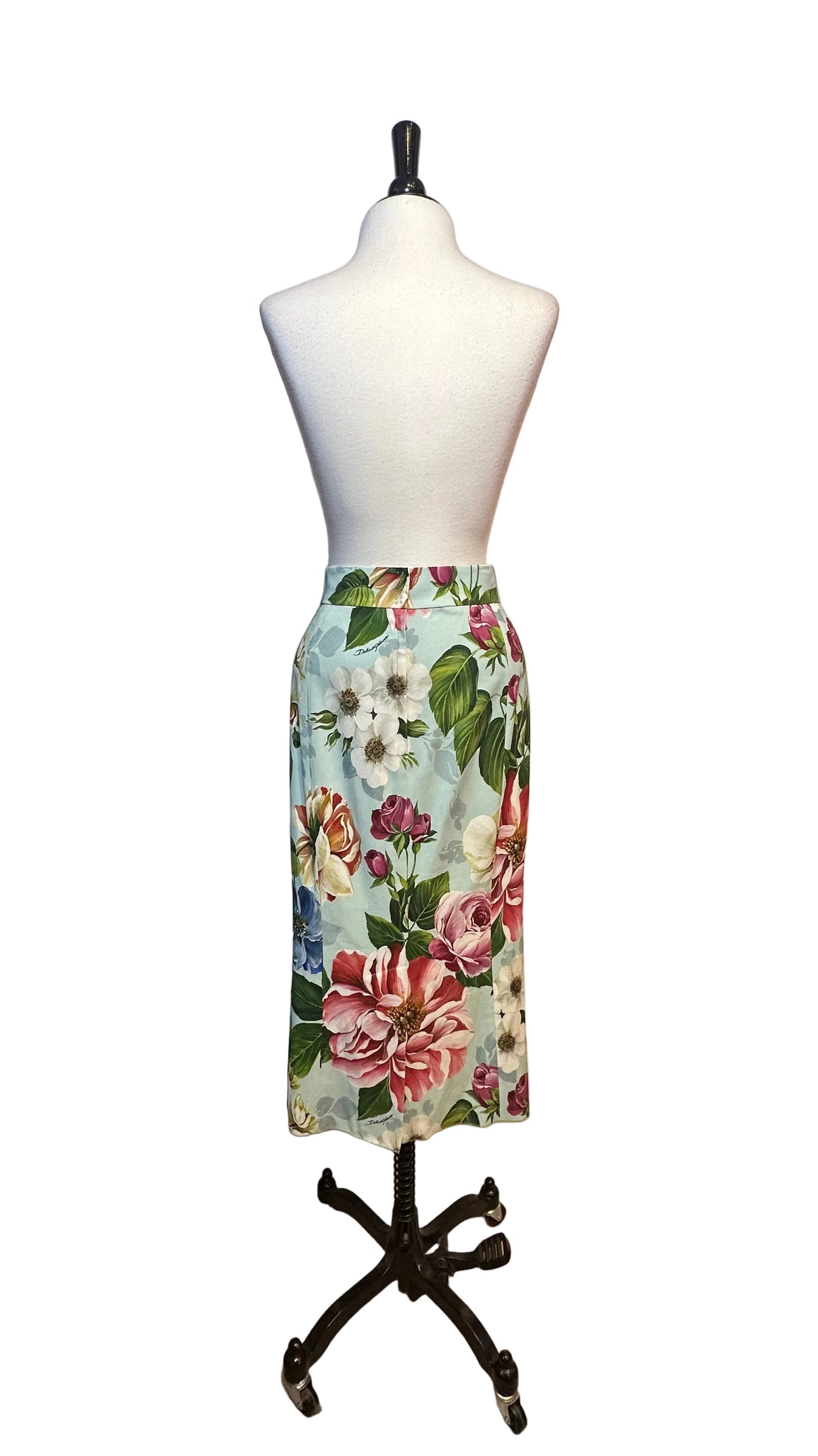 DOLCE & GABBANA - Light Blue Floral High-Waisted Pencil Skirt