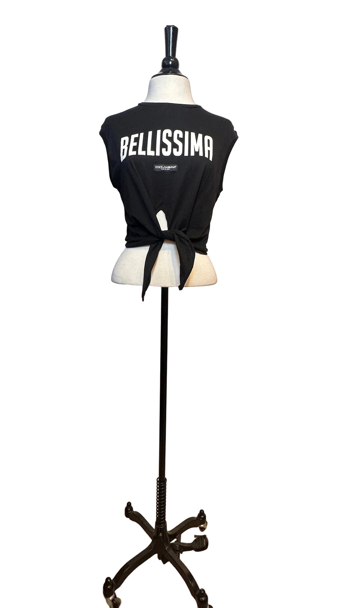 DOLCE & GABBANA - Black 'Bellissima' Jersey Tie Crop Top - 36