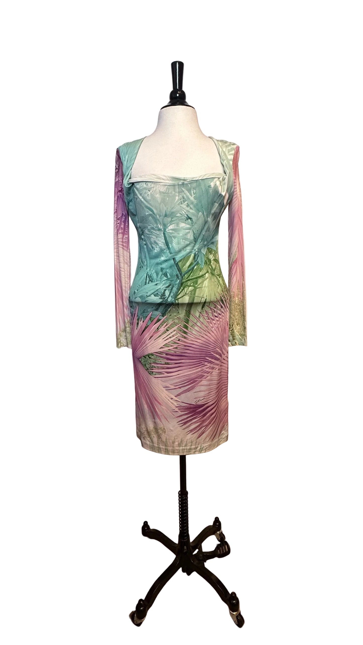 Just Cavalli - Multicolor Tropical Print Long Sleeve Dress