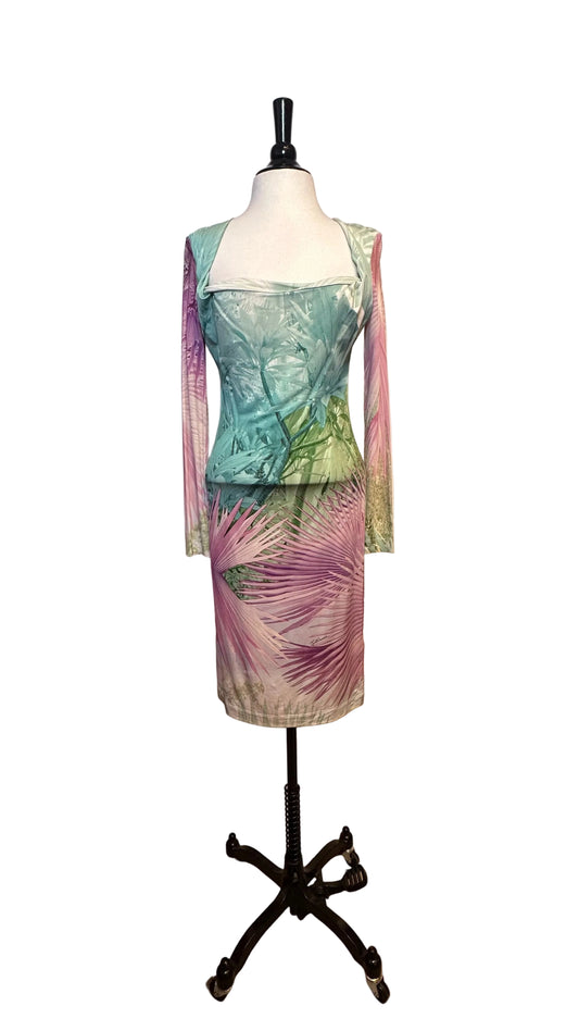 Just Cavalli - Multicolor Tropical Print Long Sleeve Dress