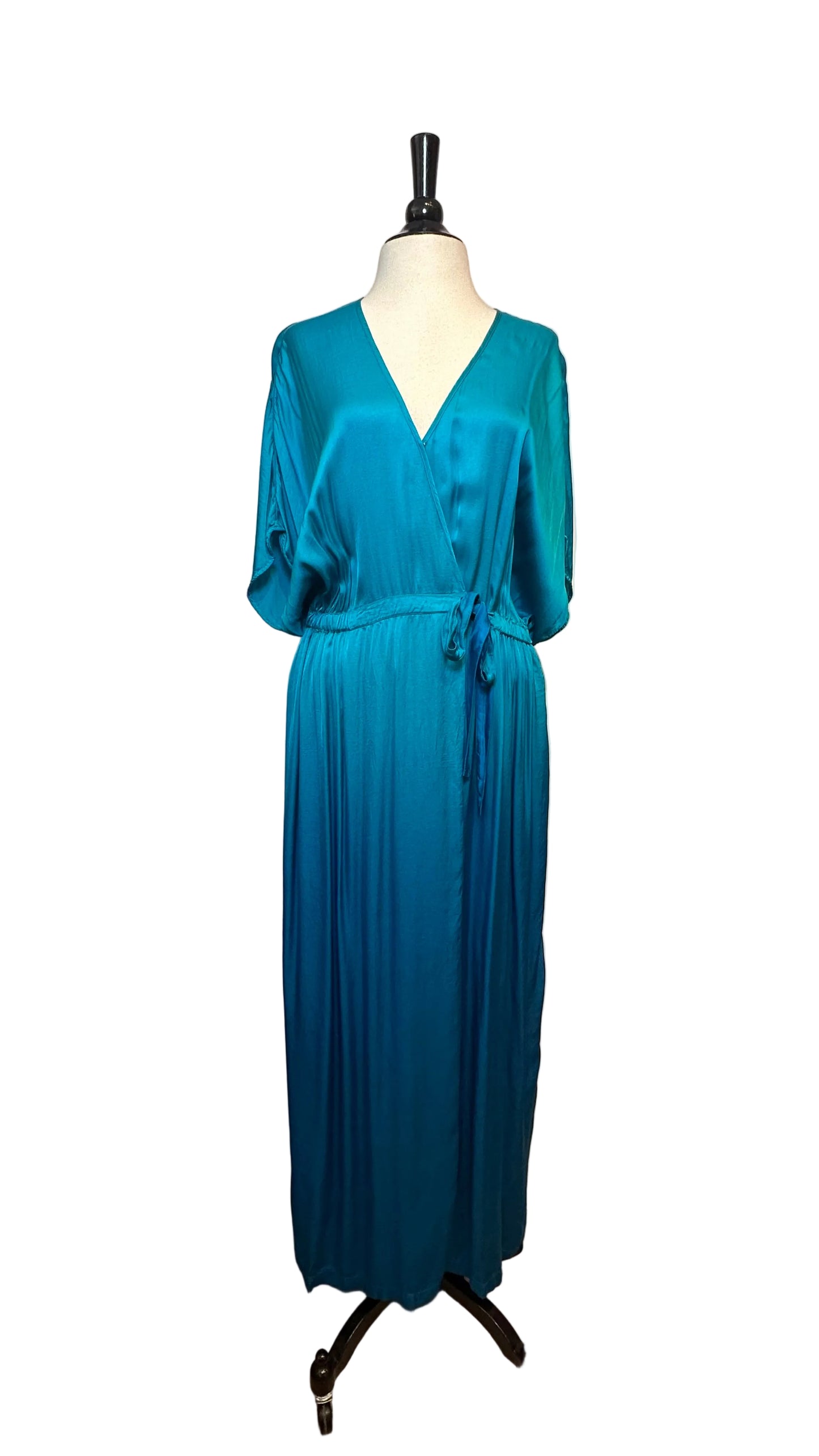 Raquel Allegra - Diane Aqua Dip Dye Wrap Maxi Dress - 2