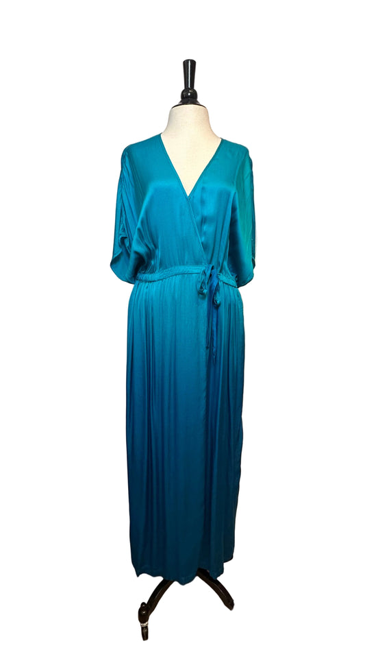 Raquel Allegra - Diane Aqua Dip Dye Wrap Maxi Dress - 2