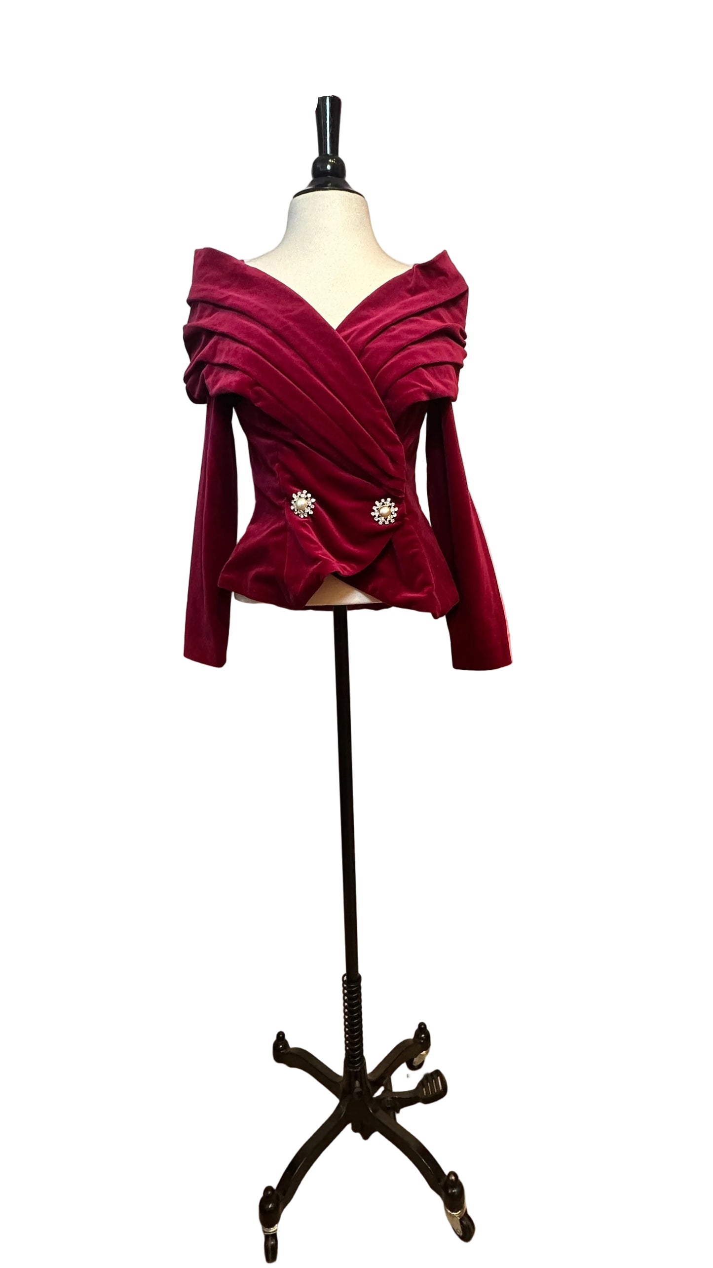 Watters - VINTAGE Cranberry Velvet Off-Shoulder Formal Jacket - 8