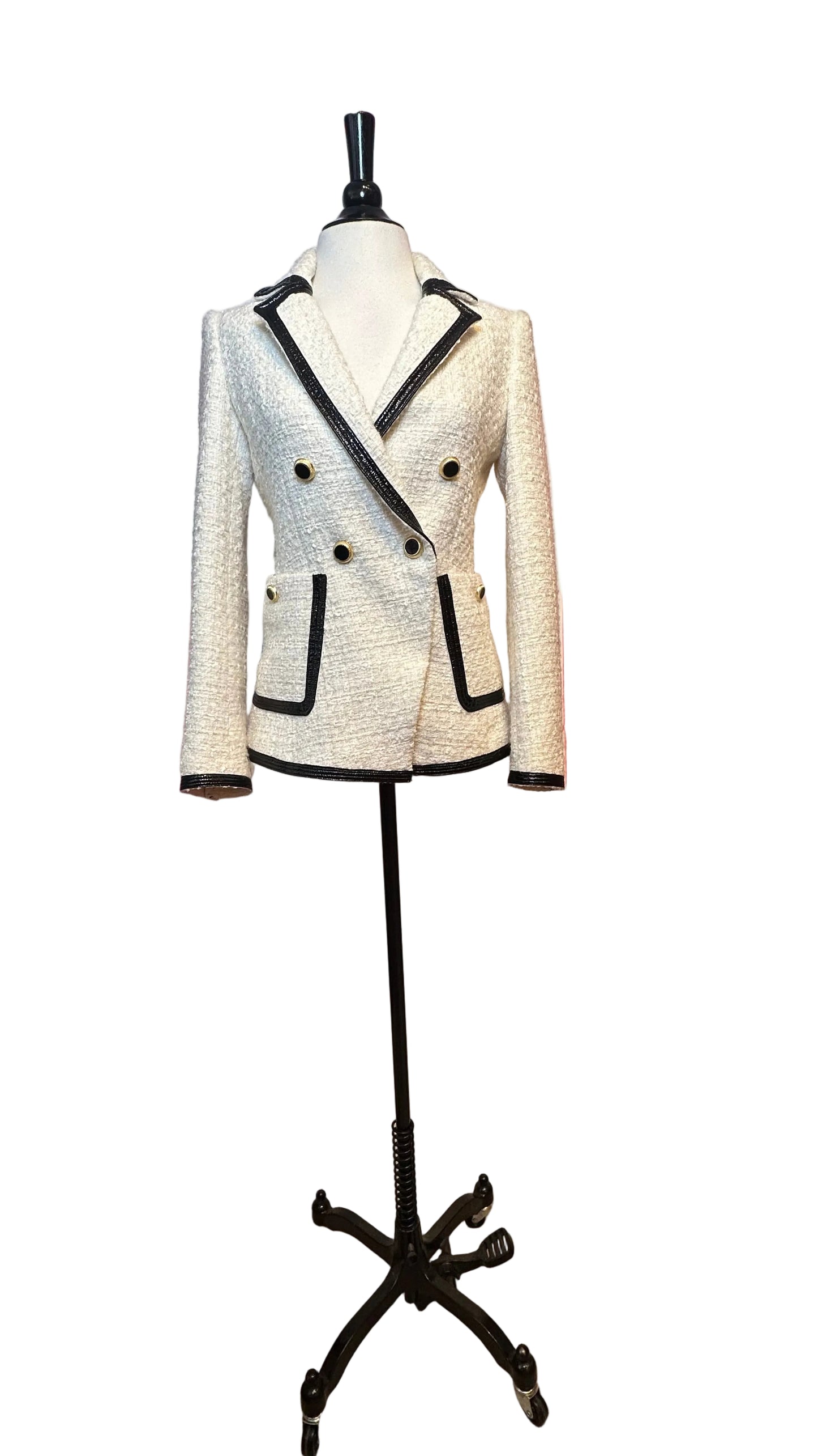 Veronica Beard - Cato Cream Tweed Jacket with Black Contrast Piping