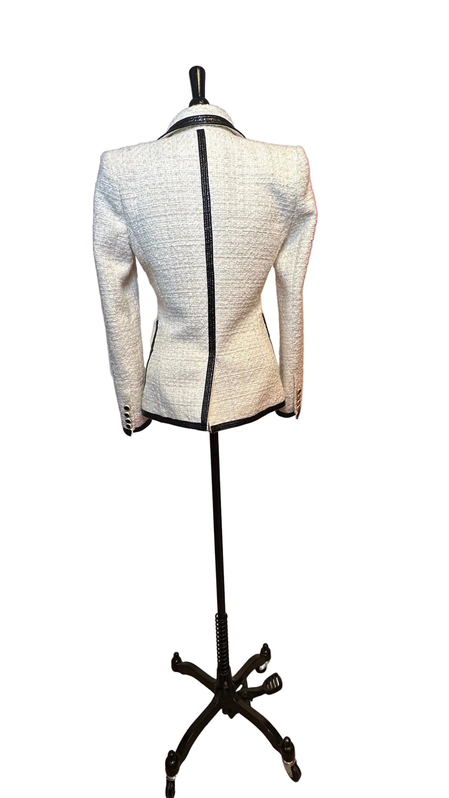 Veronica Beard - Cato Cream Tweed Jacket with Black Contrast Piping