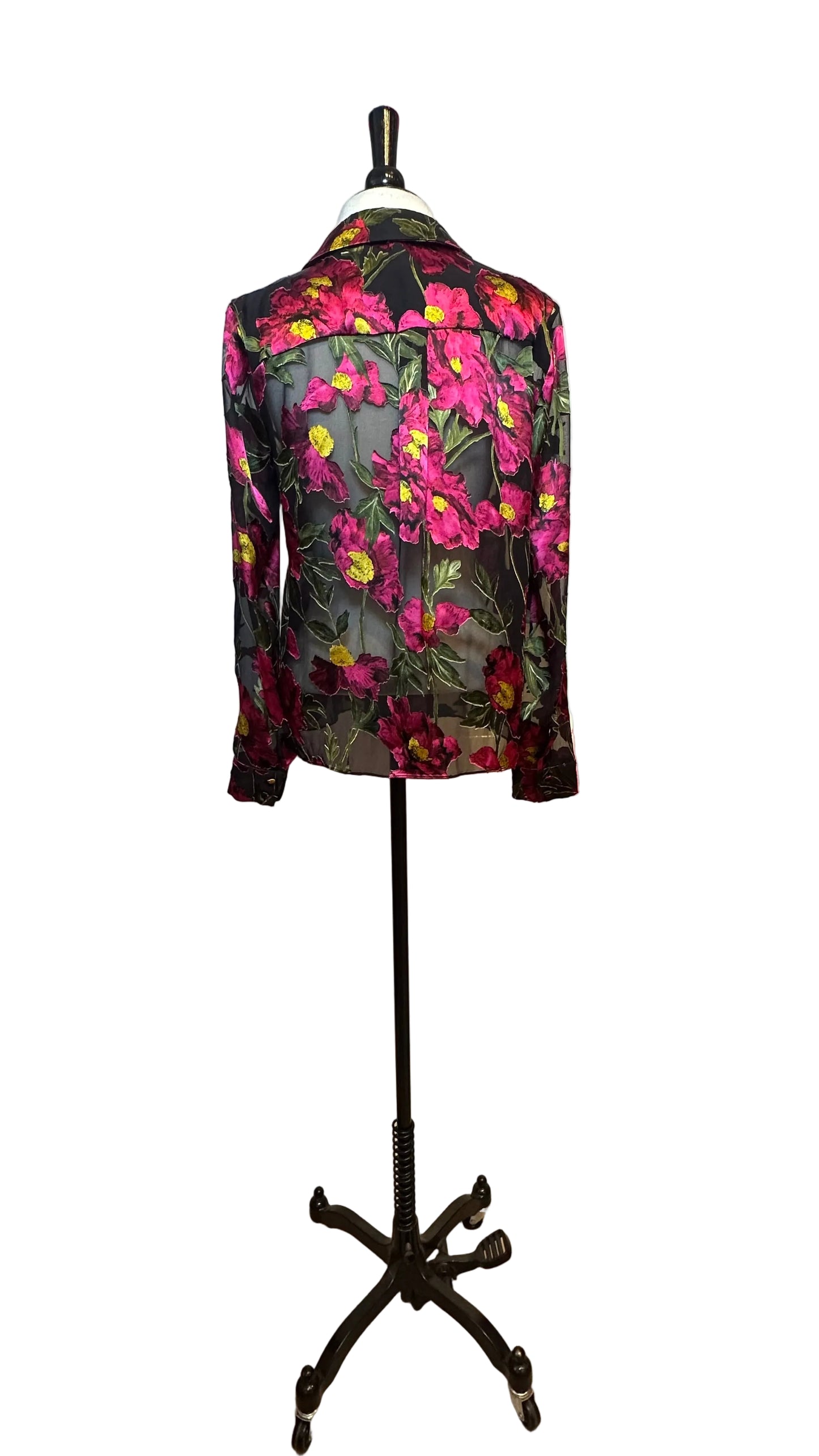 Alice + Olivia - Eloise Black Pink Floral Burnout Button Up Top - S