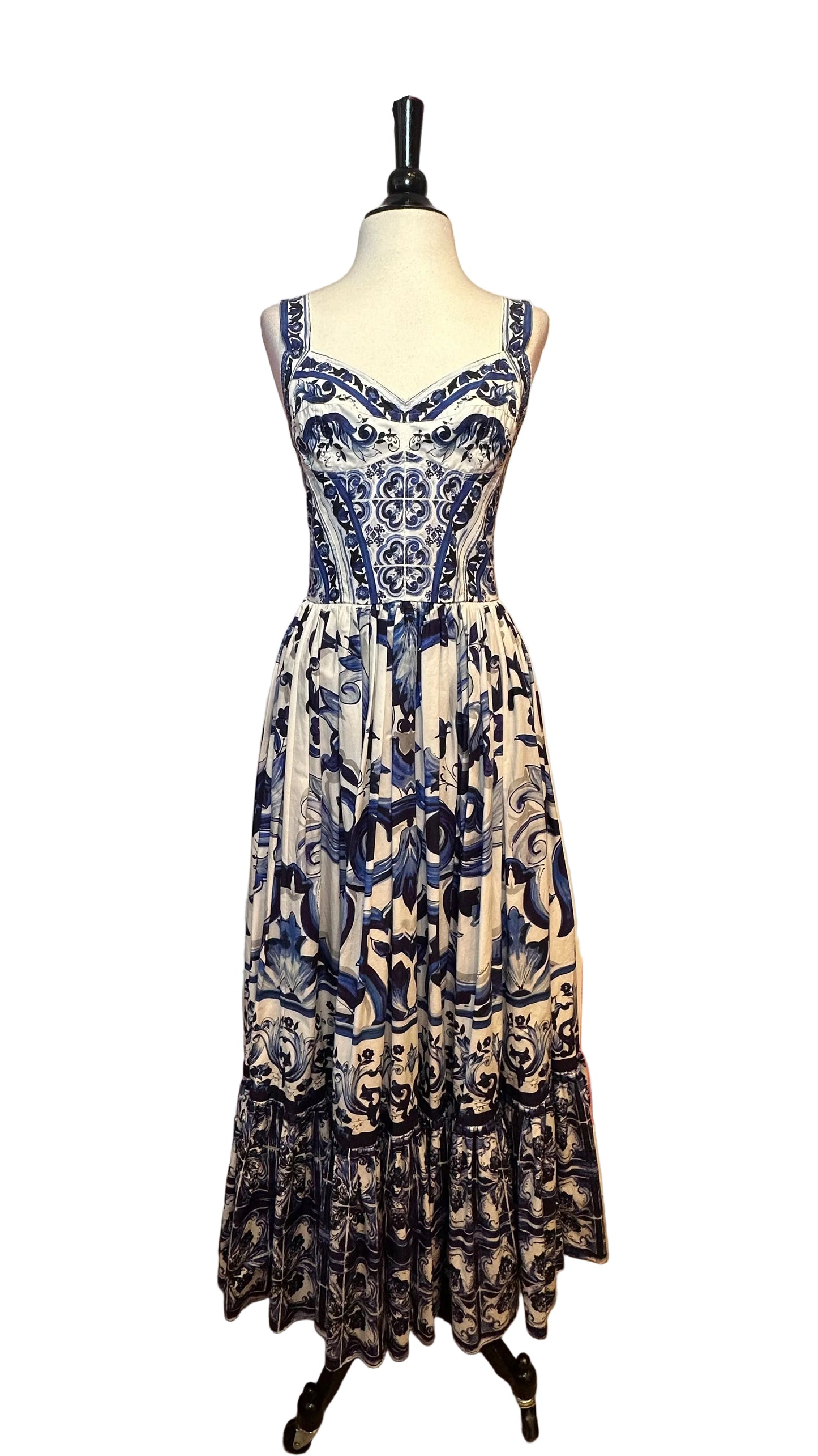 DOLCE & GABBANA - Blue White Majolica Print Bustier Sundress - 40