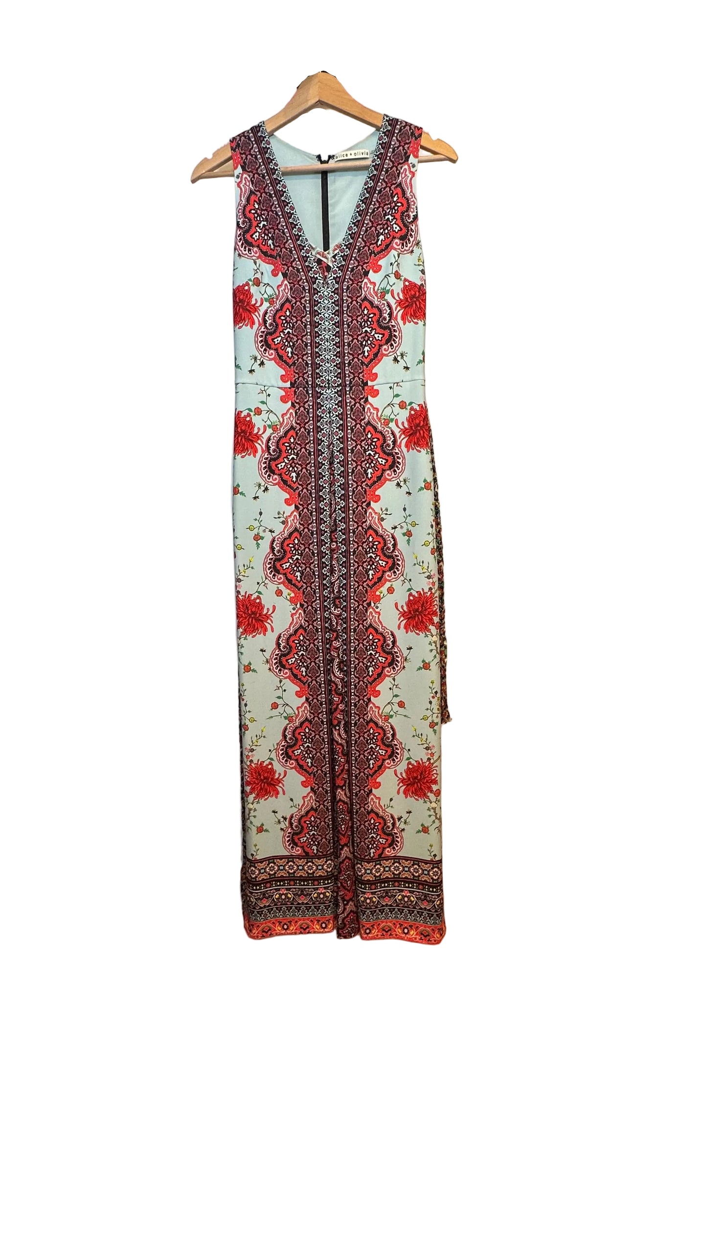 Alice + Olivia - Audrie Blue Red Print Pleated Jumpsuit - 2