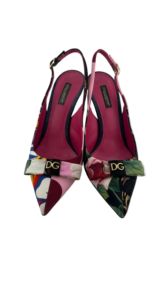 DOLCE & GABBANA - Multicolor Patchwork Slingback Heels - 38