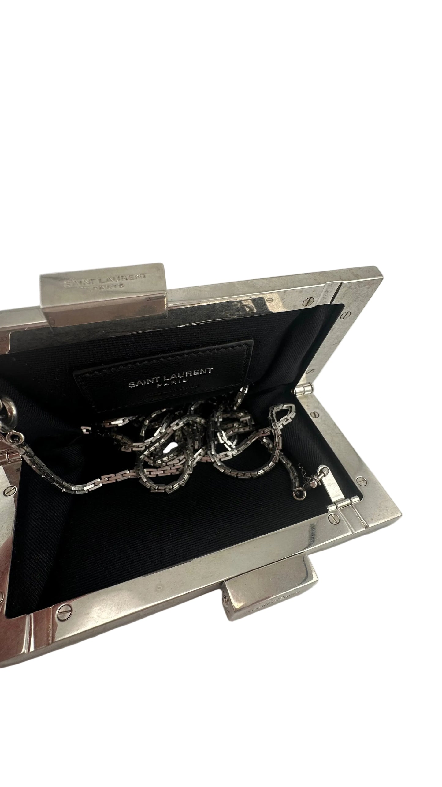 Saint Laurent - RARE Black Leather Pochette with Silver Chain