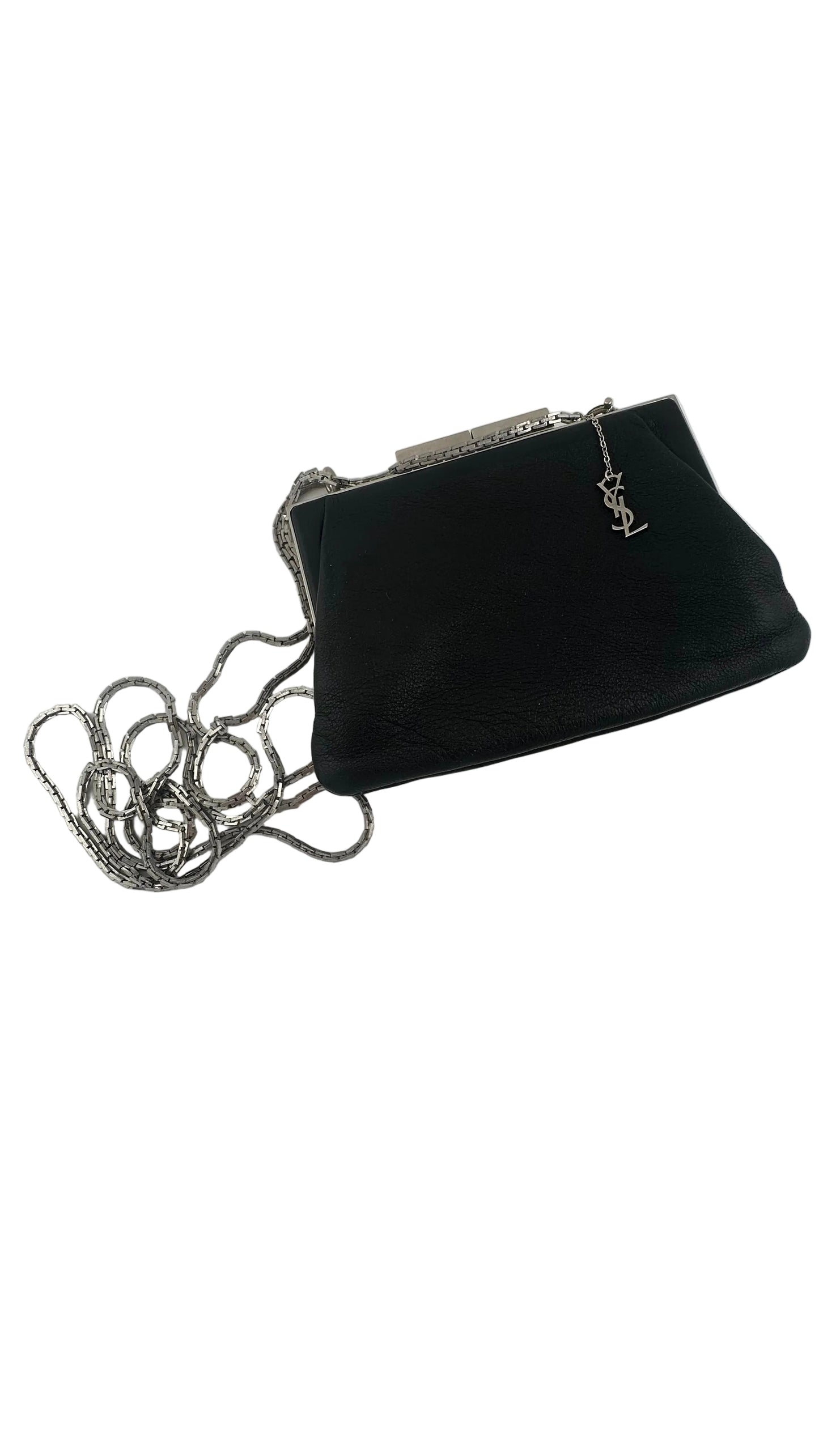 Saint Laurent - RARE Black Leather Pochette with Silver Chain