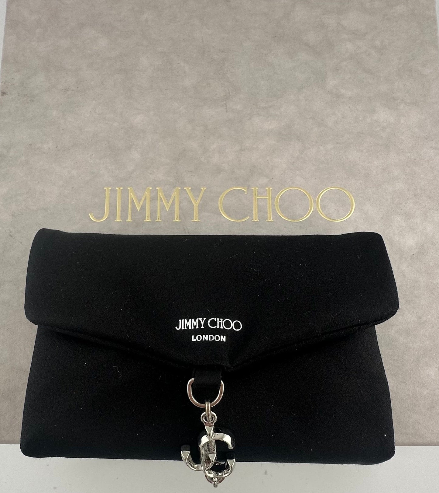Jimmy Choo - London Black Satin Card Holder with Silver Chain