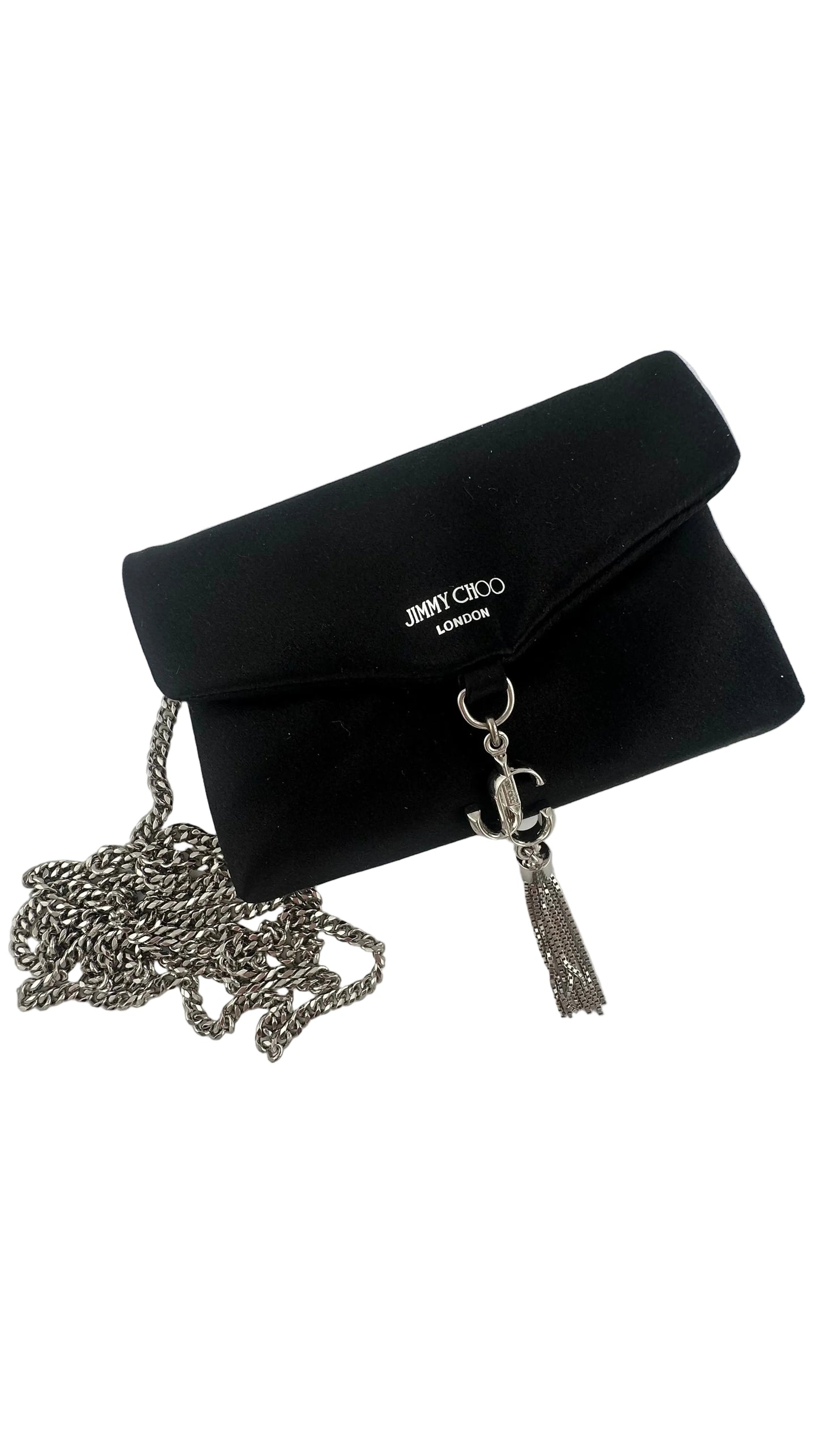 Jimmy Choo - London Black Satin Card Holder with Silver Chain