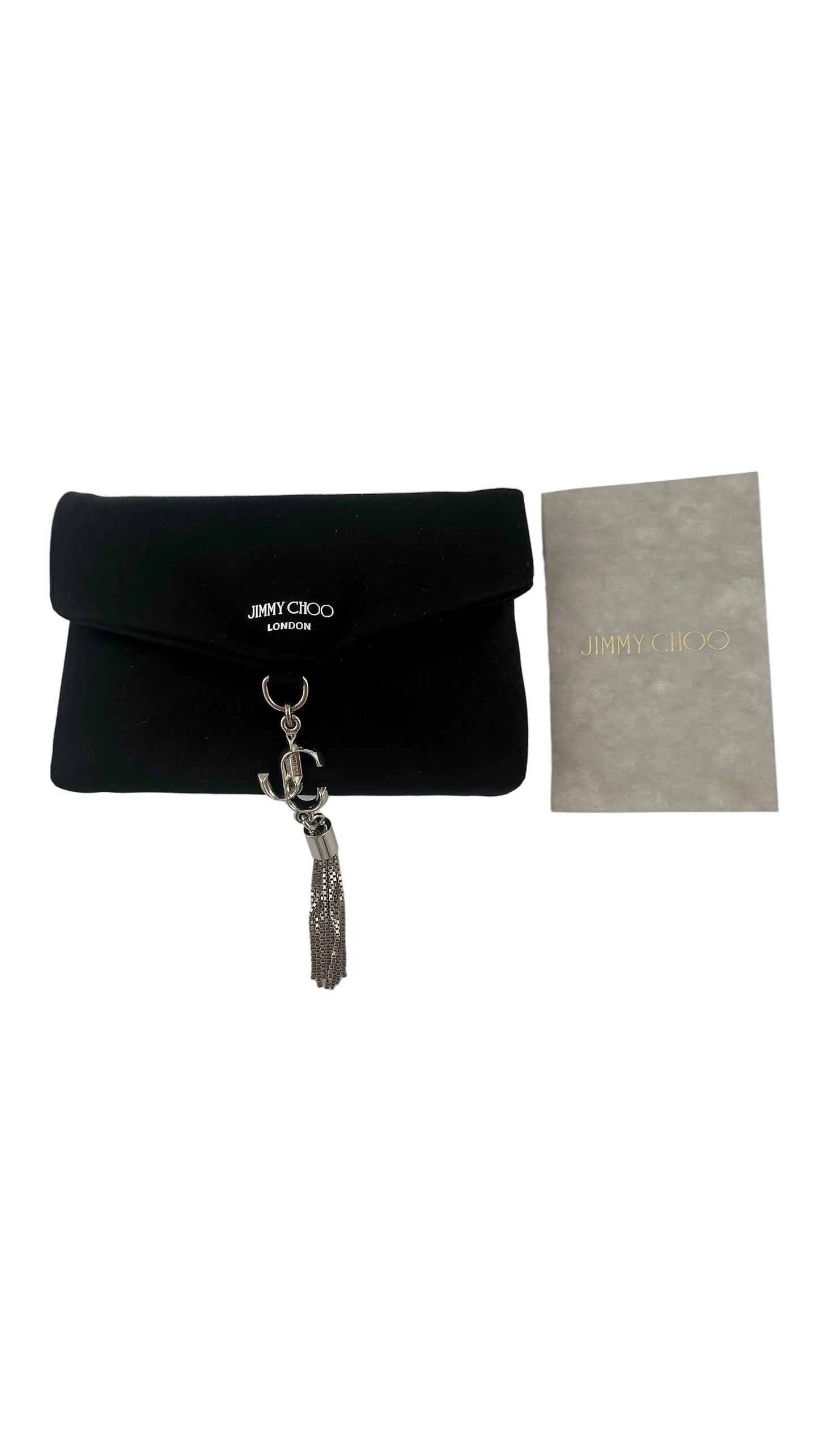 Jimmy Choo - London Black Satin Card Holder with Silver Chain