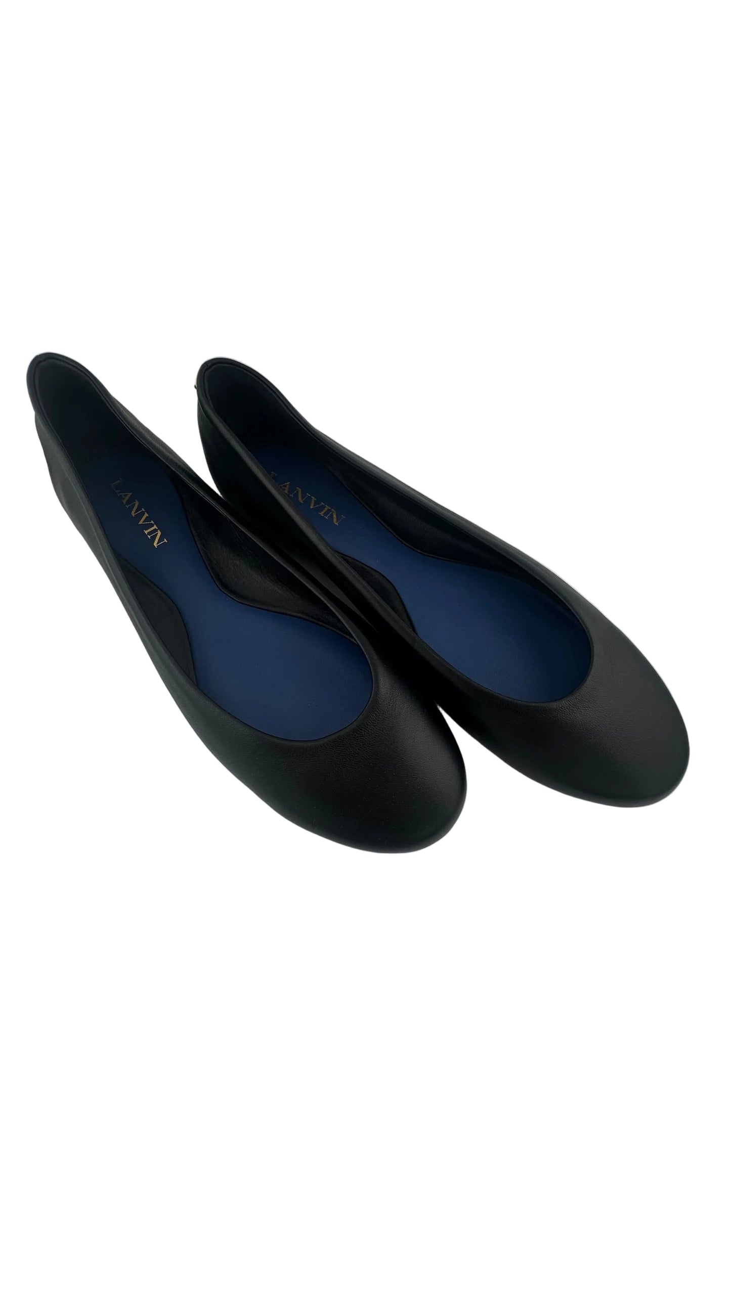 LANVIN - Black Leather Round-Toe Ballerina Flats - 41