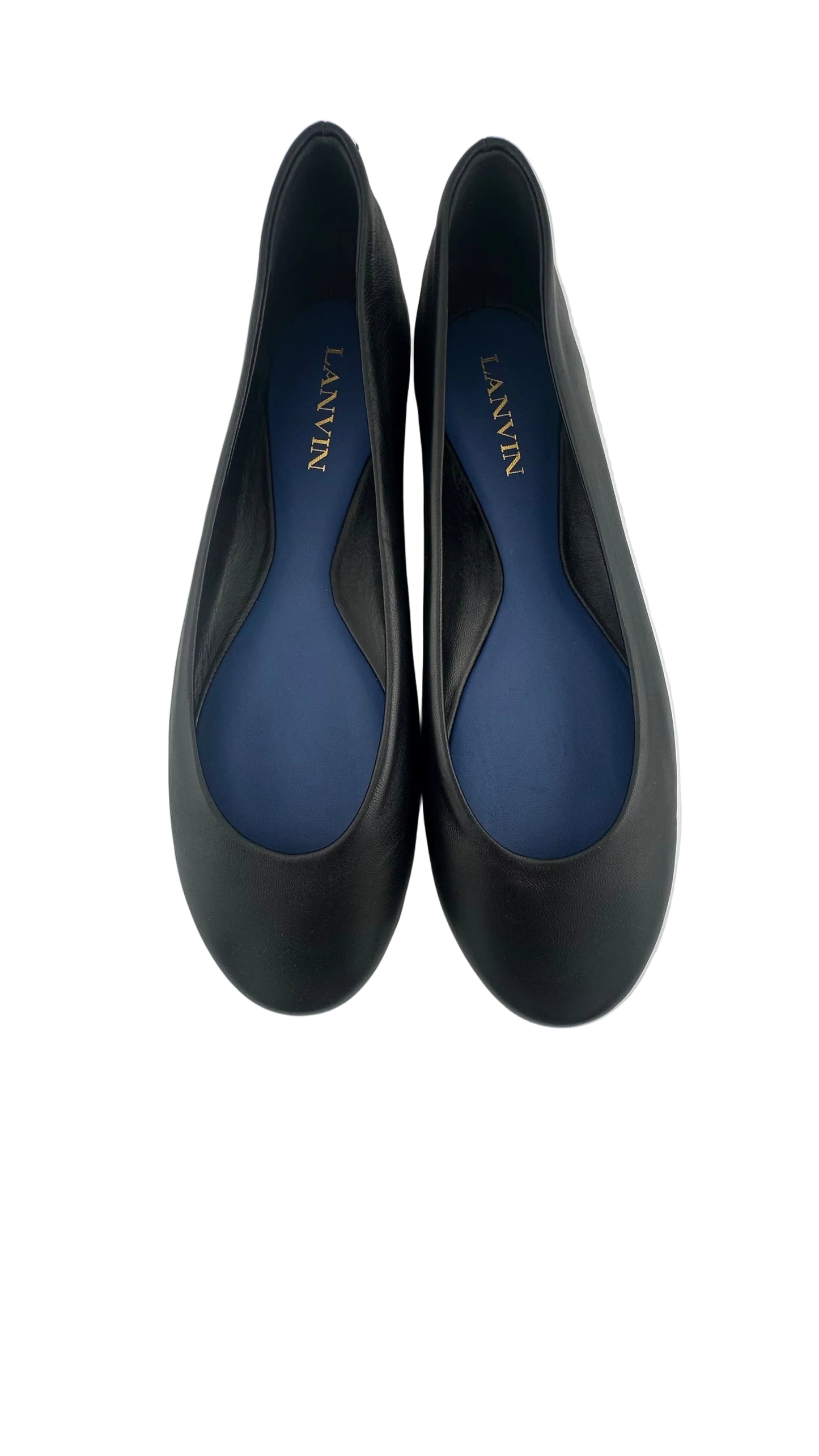 LANVIN - Black Leather Round-Toe Ballerina Flats - 41