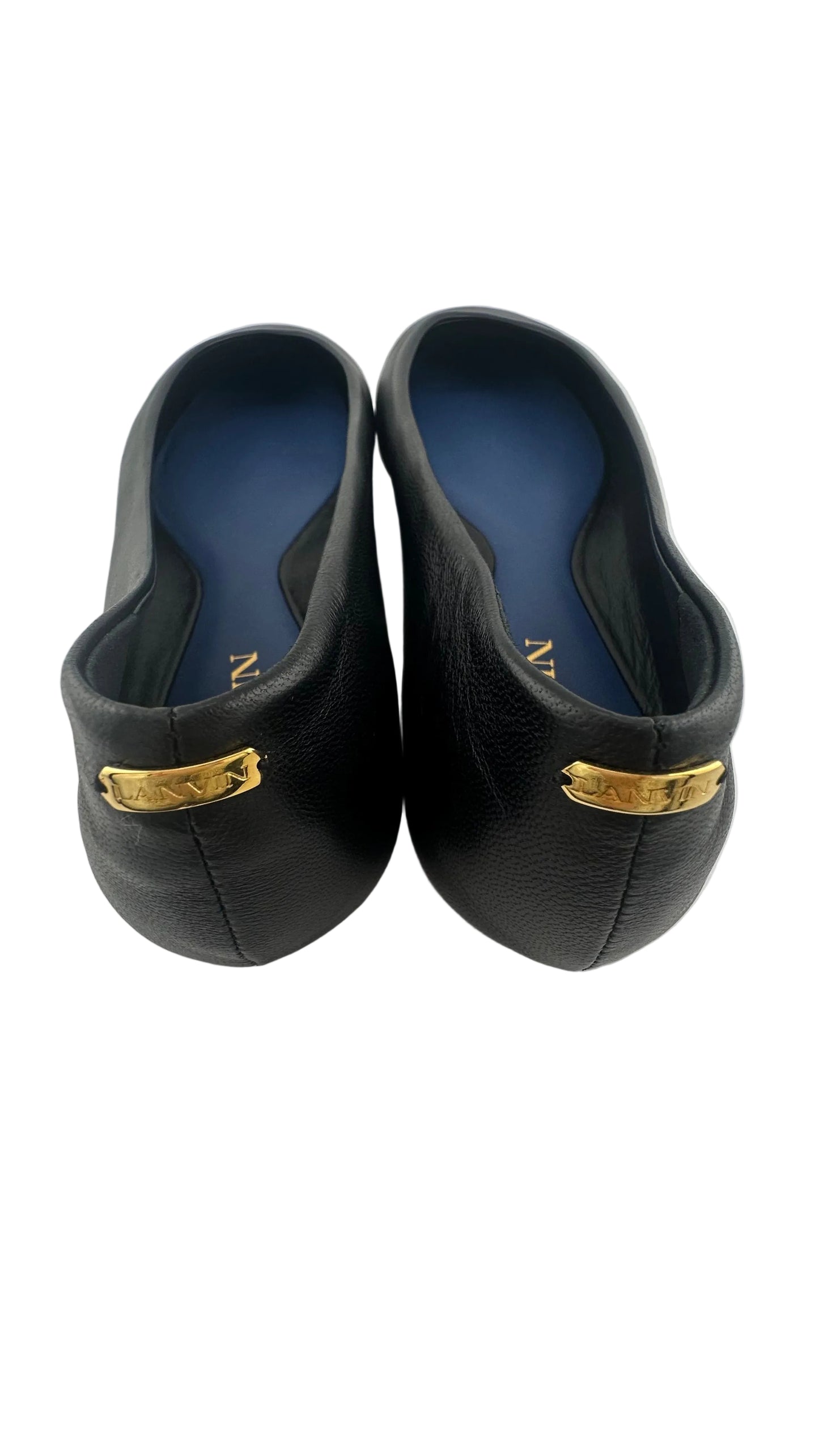 LANVIN - Black Leather Round-Toe Ballerina Flats - 41