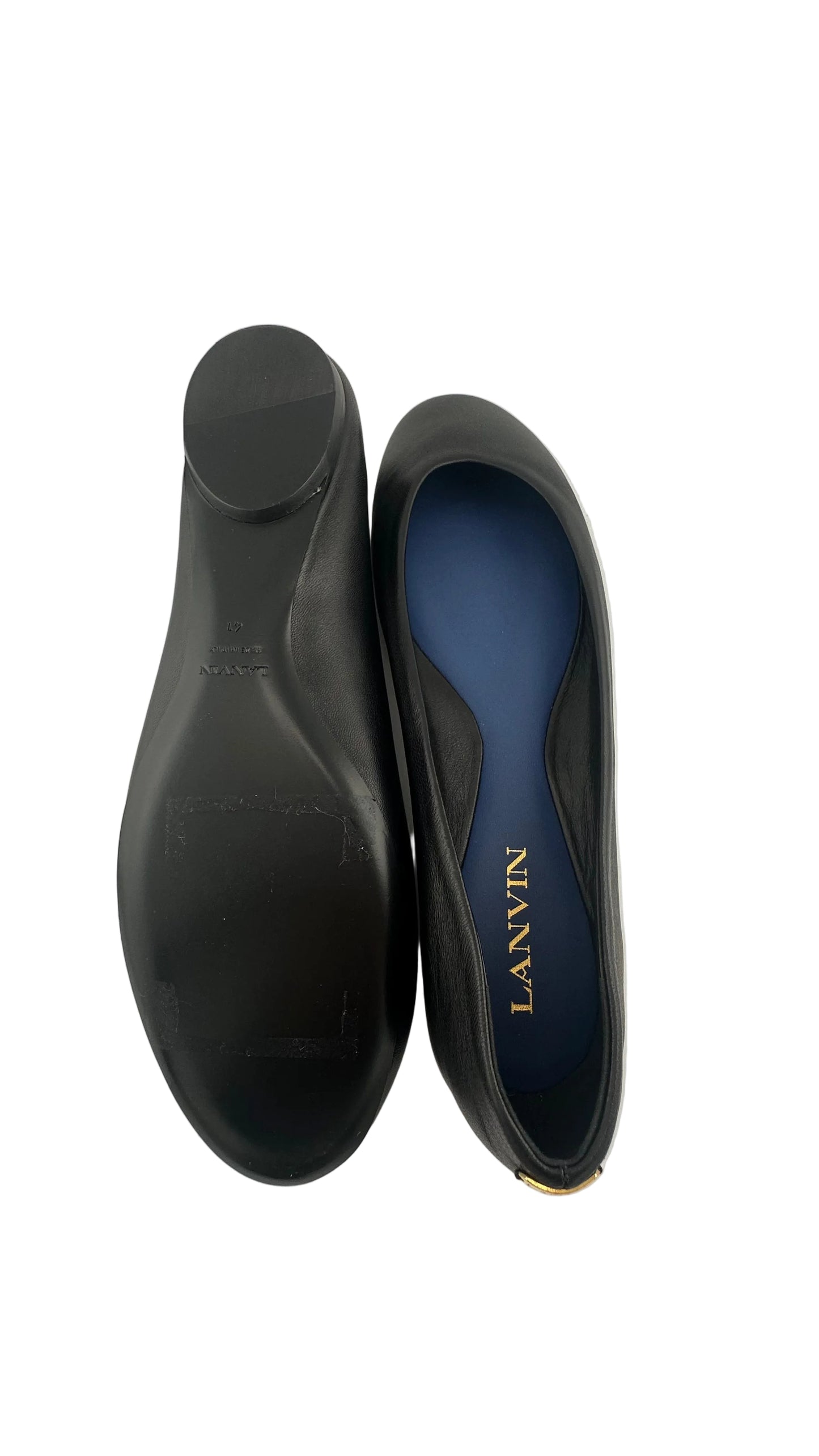 LANVIN - Black Leather Round-Toe Ballerina Flats - 41