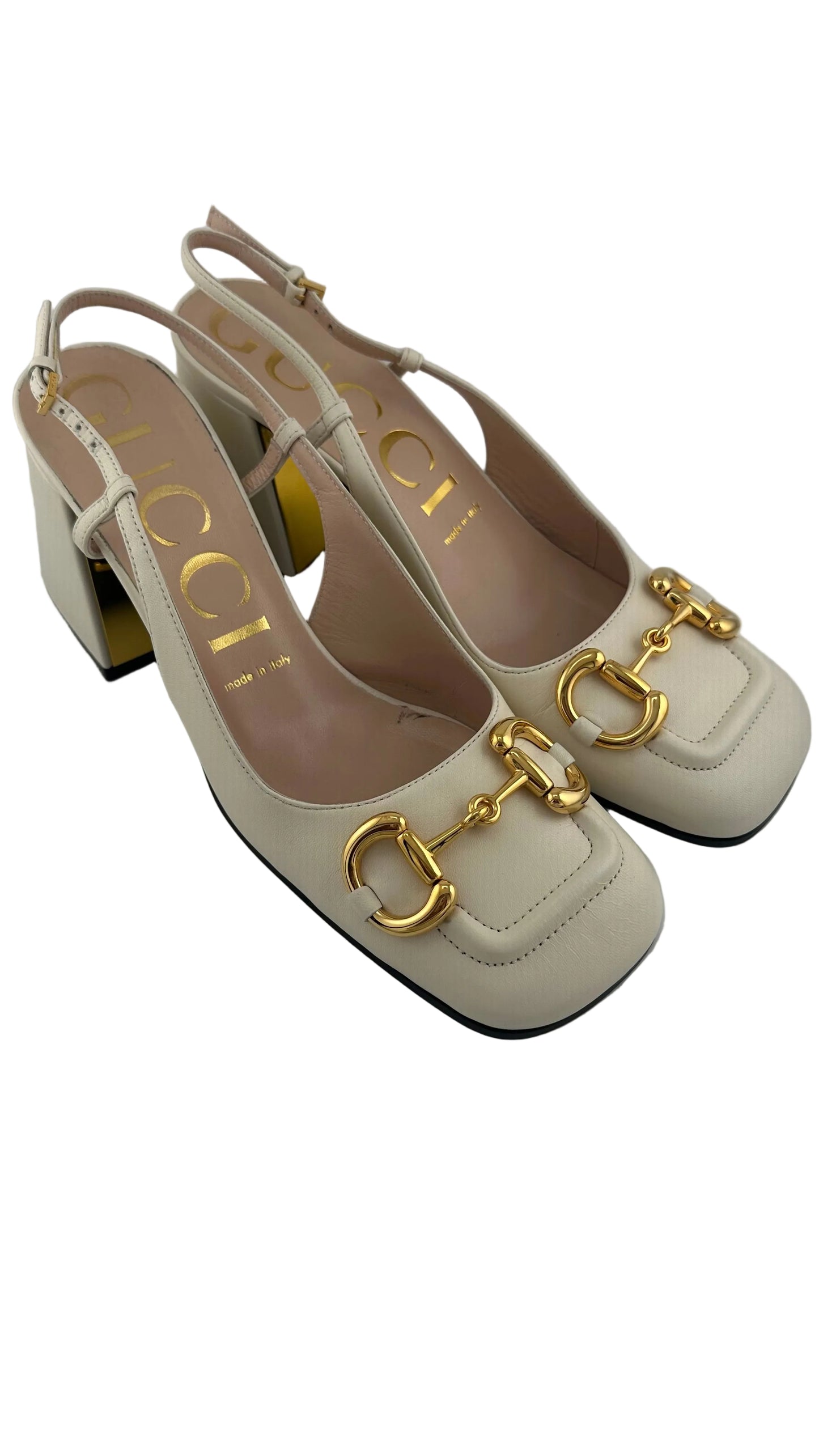 Gucci - Horsebit White Leather Slingback Heels - 38