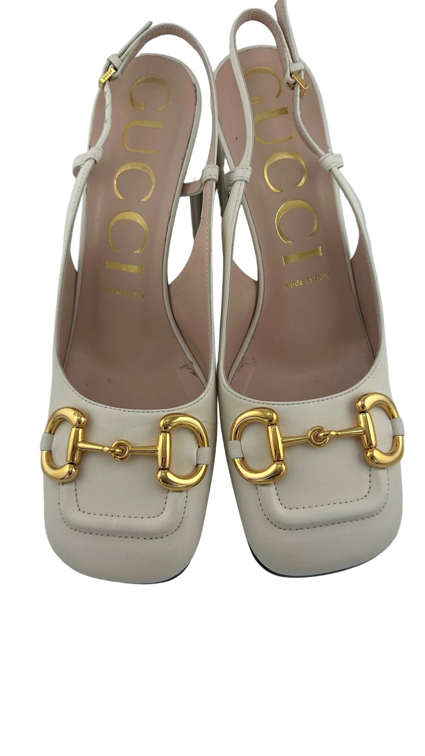 Gucci - Horsebit White Leather Slingback Heels - 38