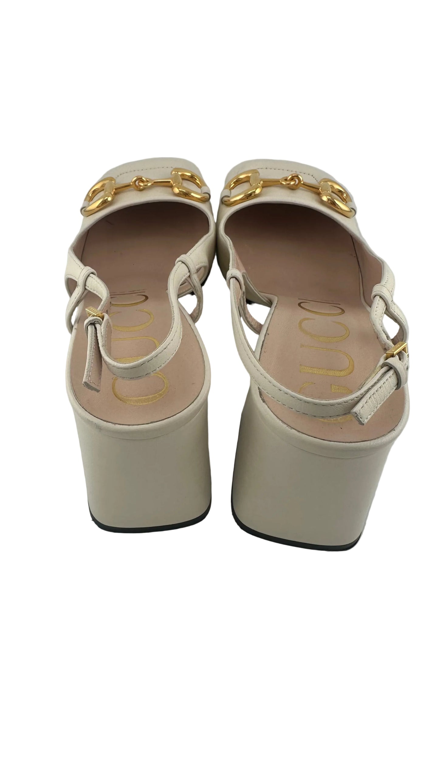 Gucci - Horsebit White Leather Slingback Heels - 38