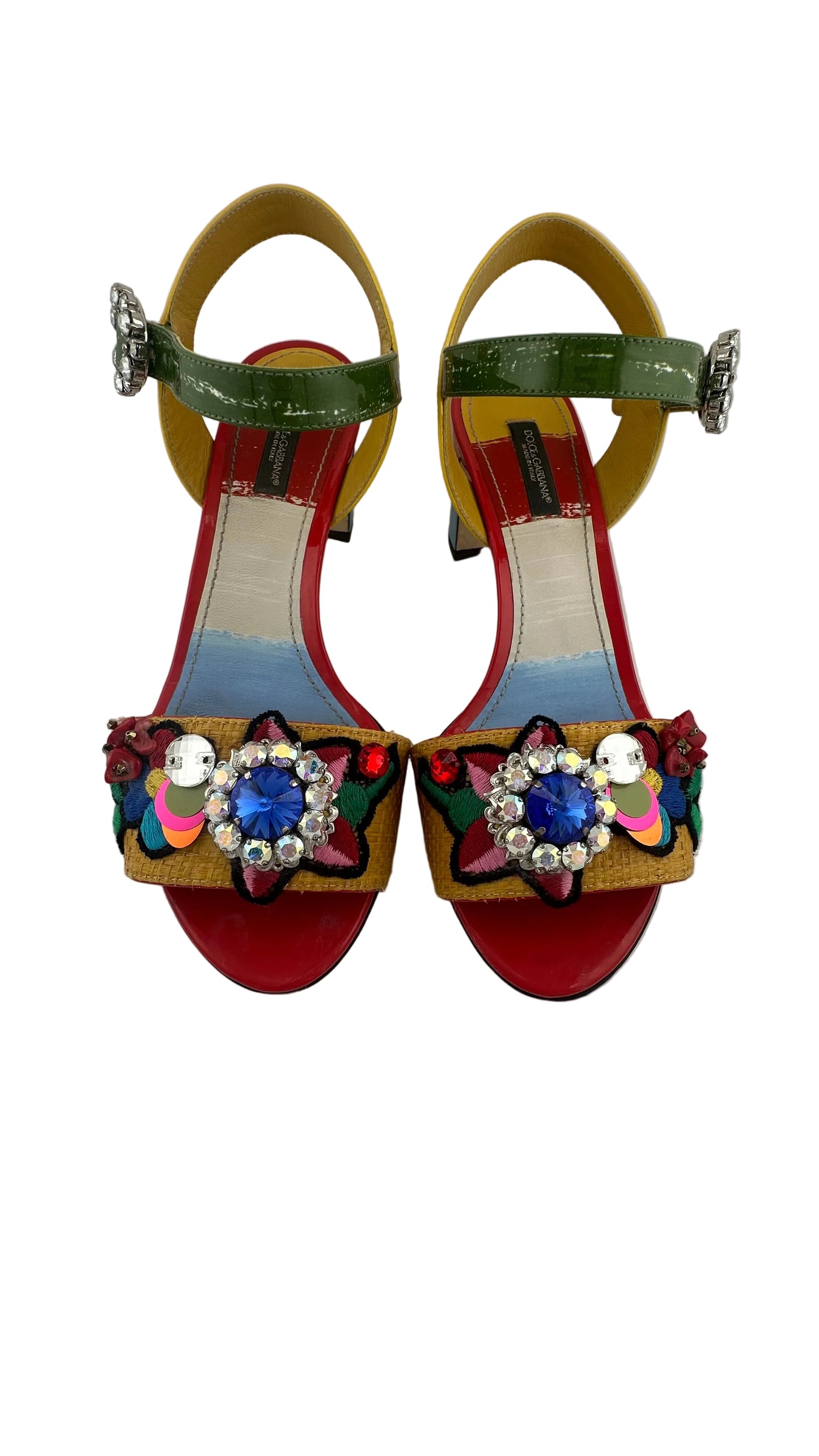 DOLCE & GABBANA - Keira Multicolor Embroidered Crystal Block Sandal - 38