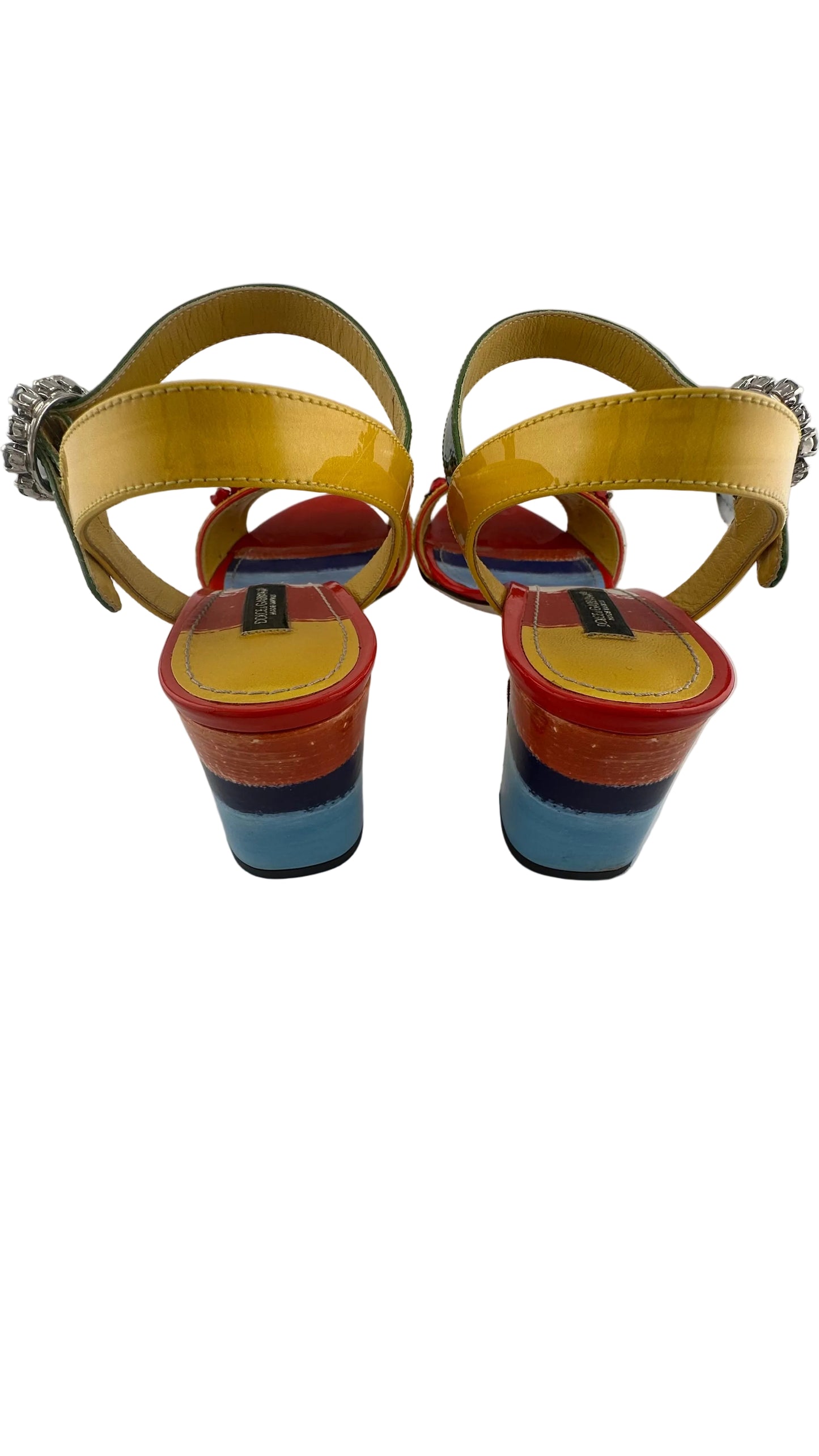 DOLCE & GABBANA - Keira Multicolor Embroidered Crystal Block Sandal - 38