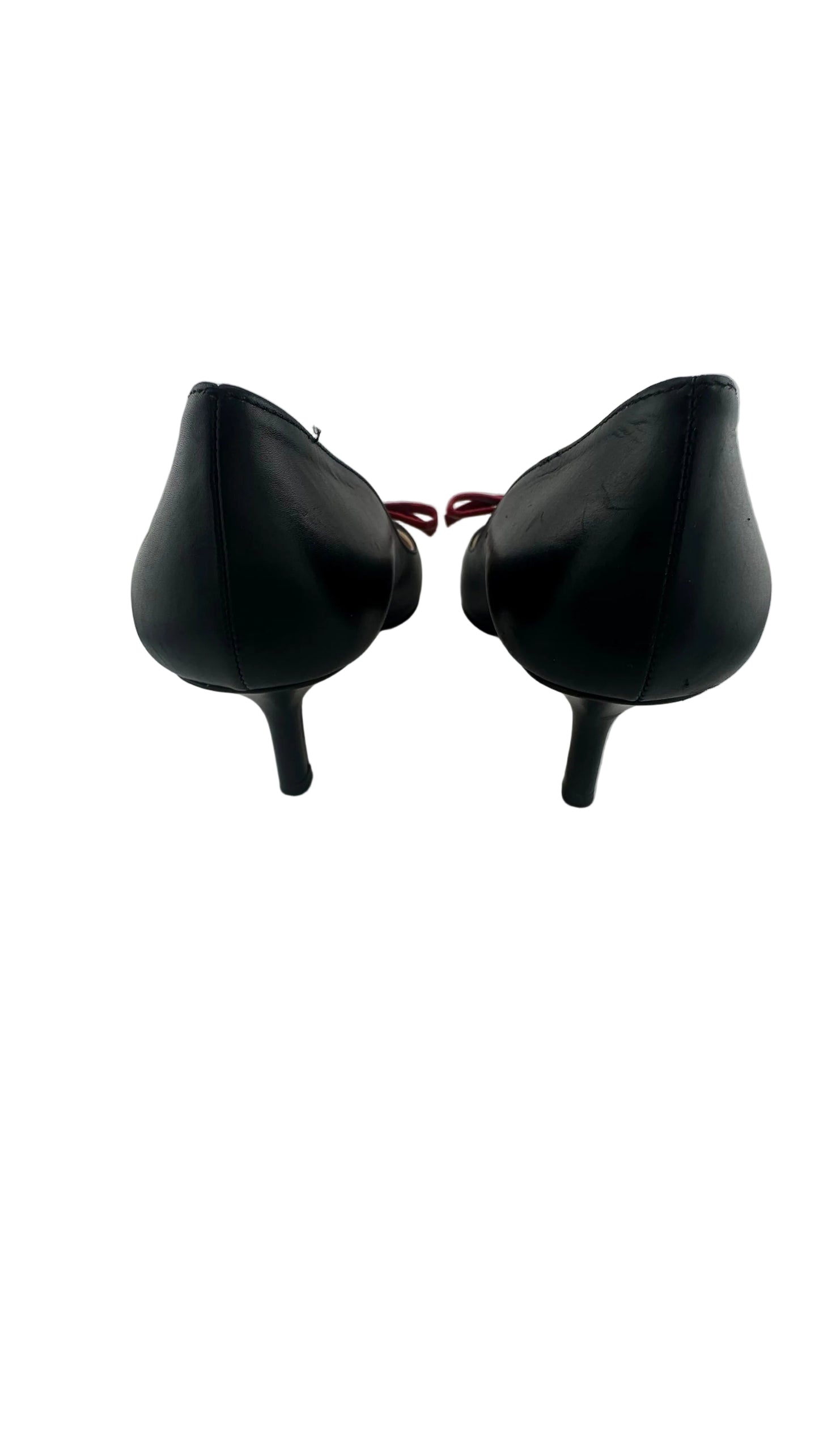 Prada - Black Leather Heels with Red Bow - 39
