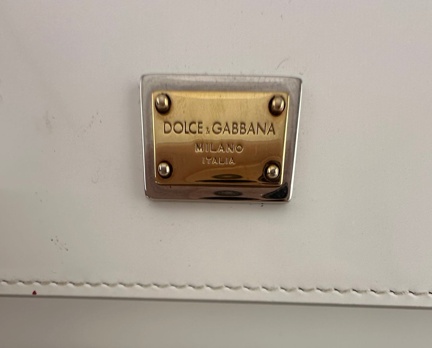 DOLCE & GABBANA - Sicily Mini White Patent Leather Bag with Polka Dot Scarf
