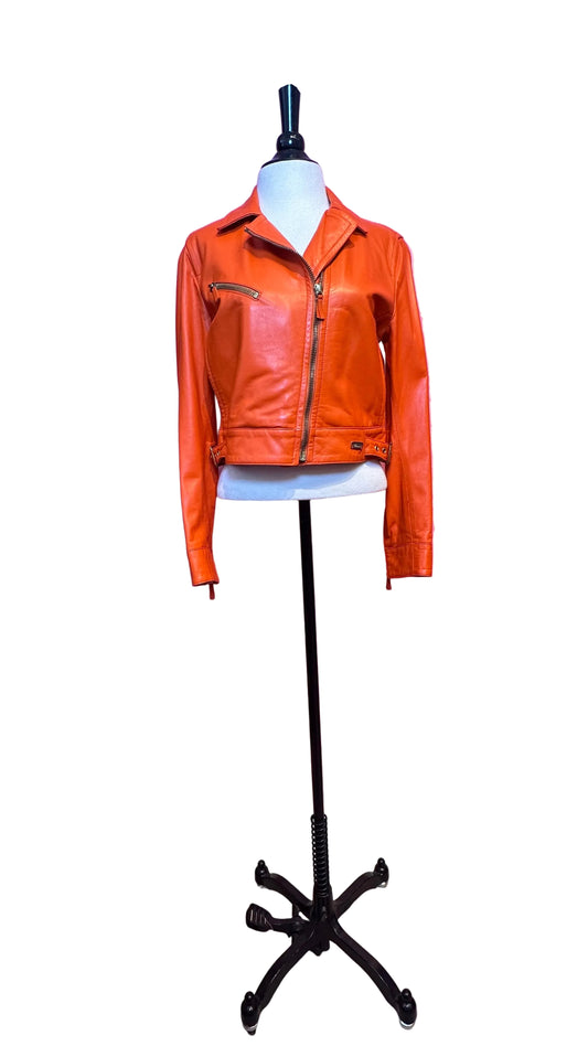 Blumarine - Orange Leather Biker Jacket - 42