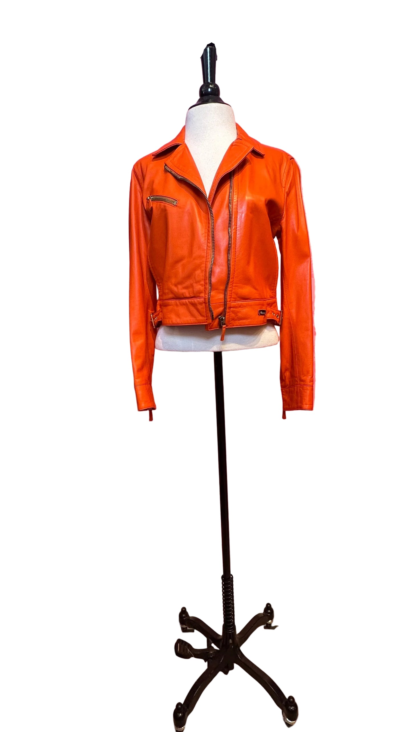 Blumarine - Orange Leather Biker Jacket - 42