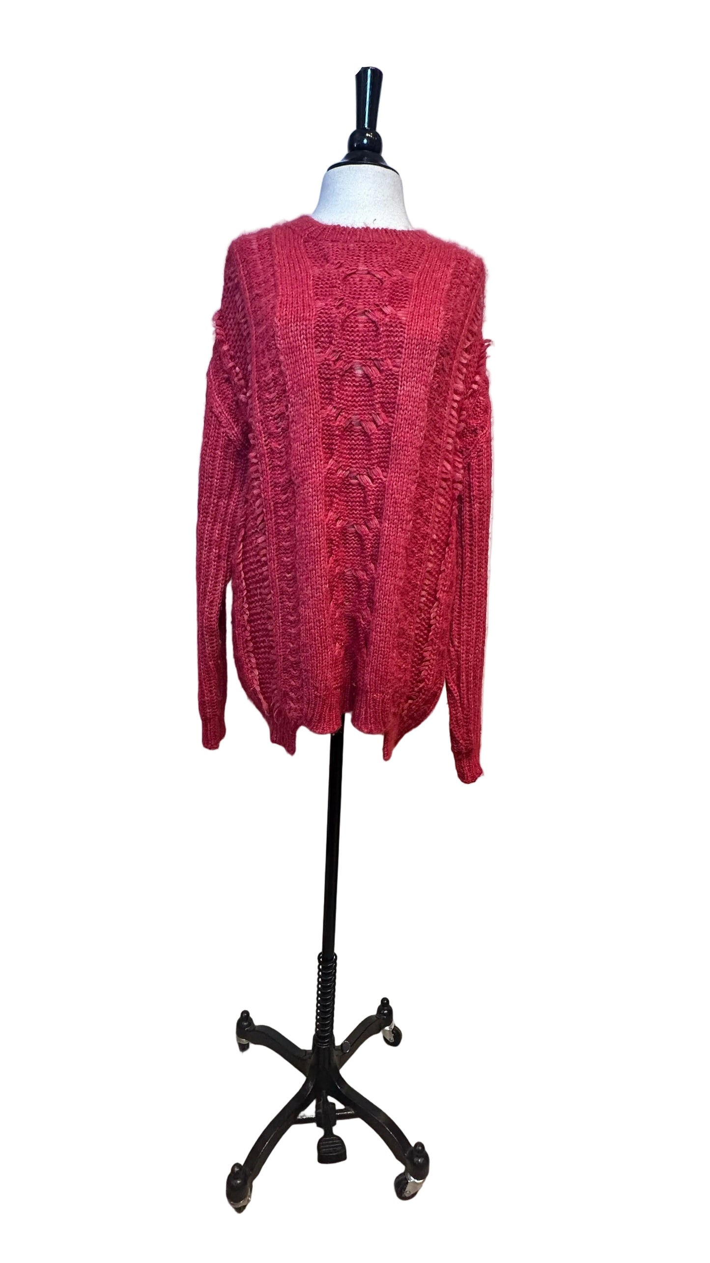 Stella McCartney - Red Cable Knit Frayed Fringe Knit Sweater - 38