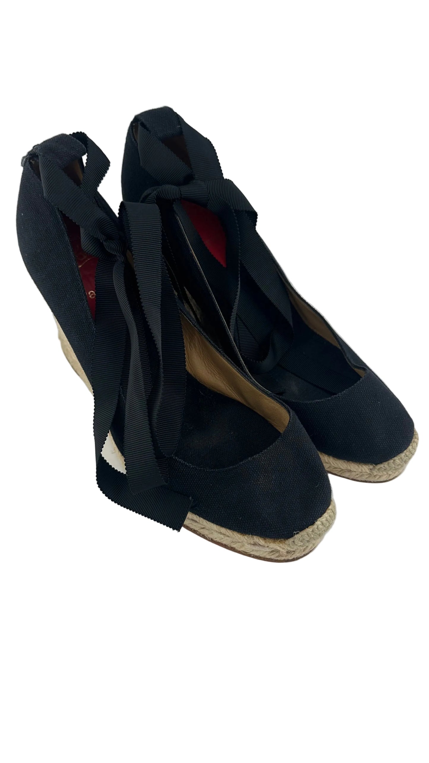 Christian Louboutin - Formentera Black Canvas Espadrille Wedges - 38