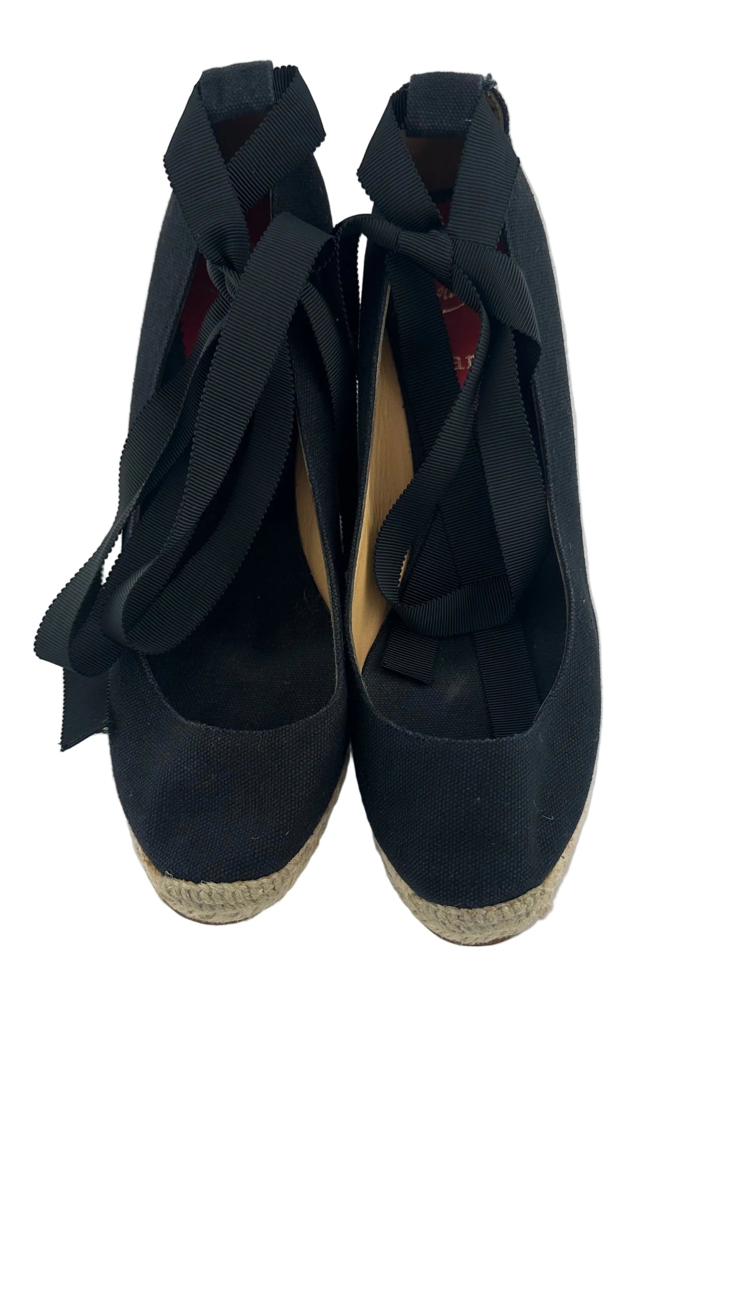 Christian Louboutin - Formentera Black Canvas Espadrille Wedges - 38